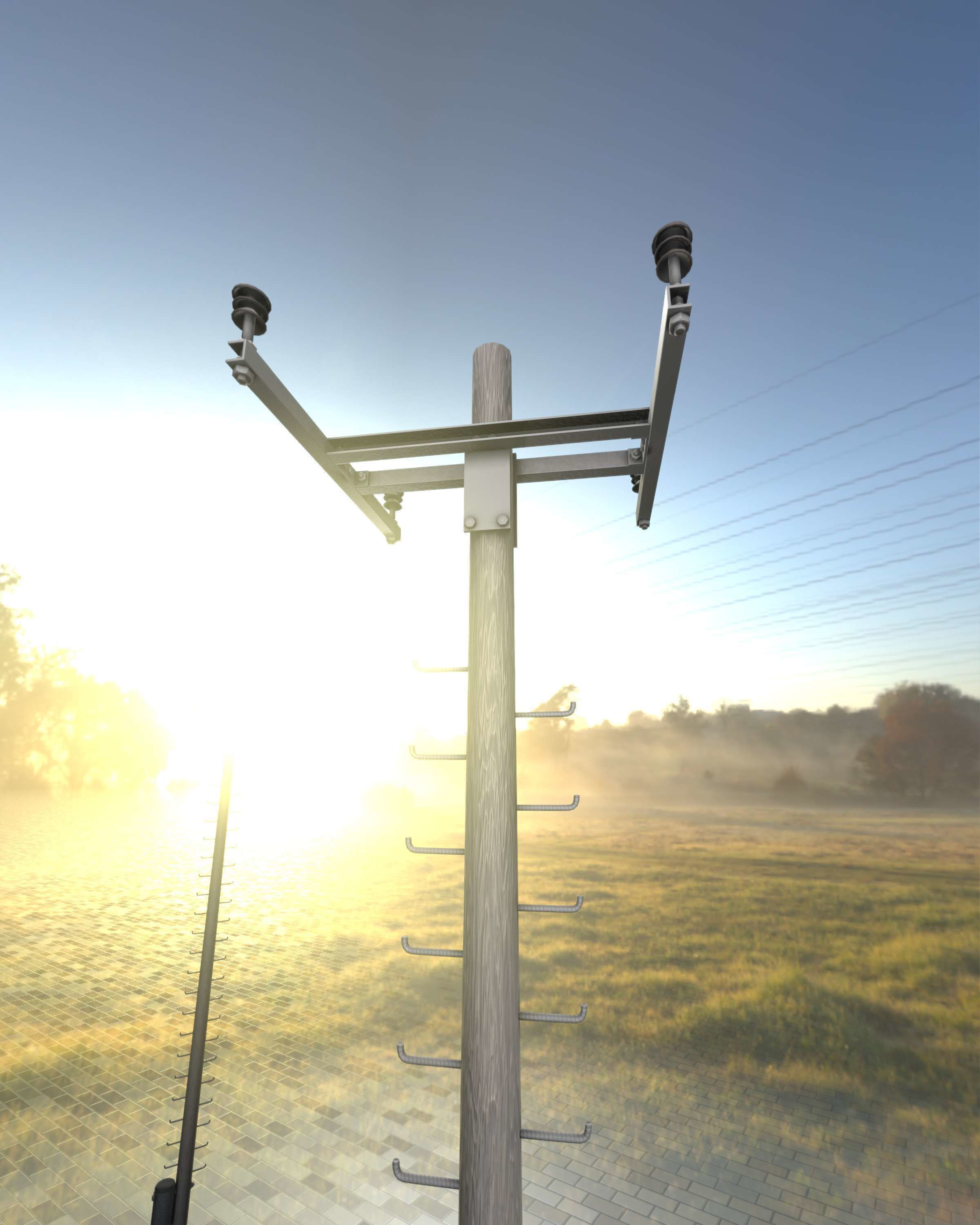 Wooden Electricity Pole with Ladder - Object 029 Low-poly 3D model_2