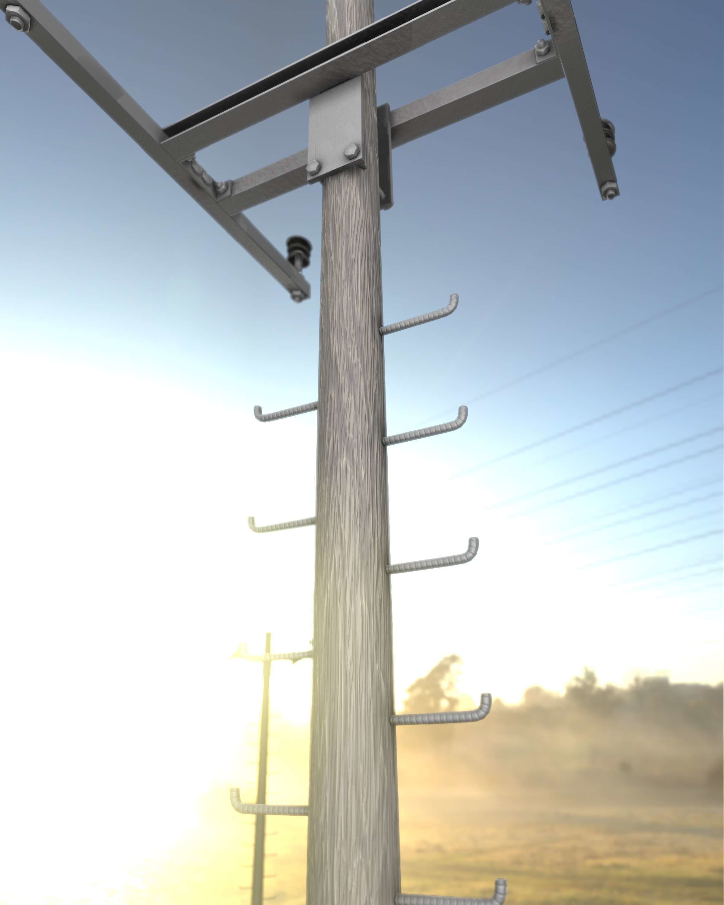 Wooden Electricity Pole with Ladder - Object 029 Low-poly 3D model_25