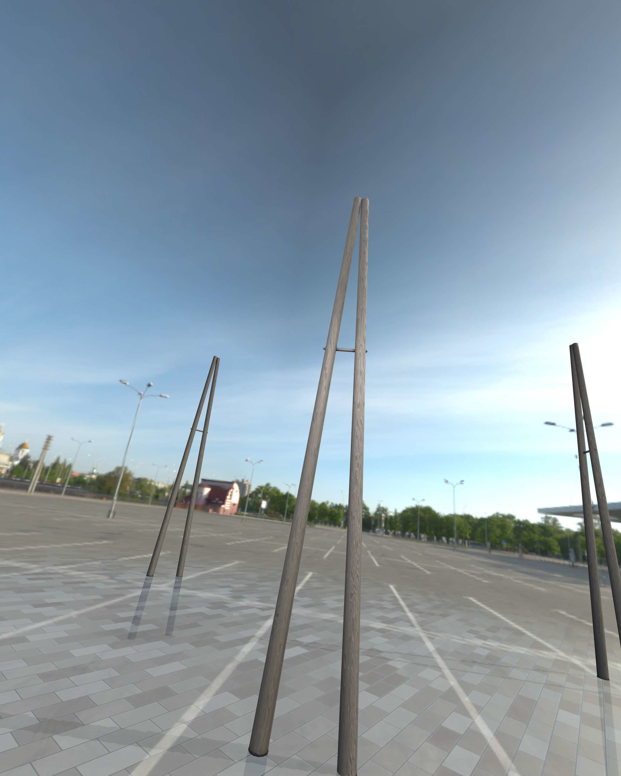Wooden A-Pole without Ladder - Object 032 Low-poly 3D model_2