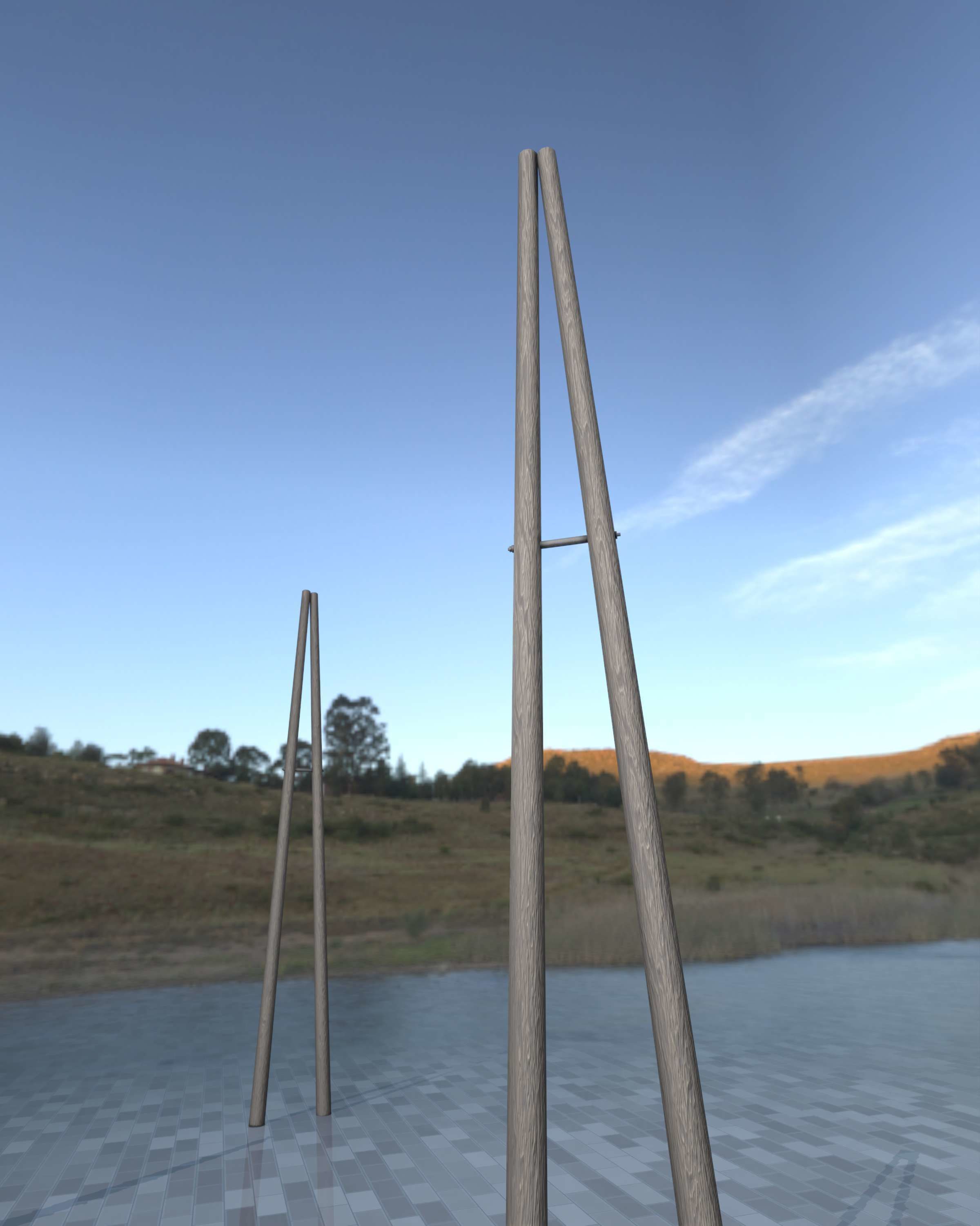 Wooden A-Pole without Ladder - Object 032 Low-poly 3D model_32