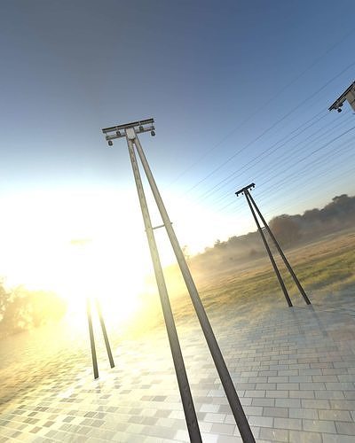 Wooden Electricity A-Pole with Ladder - Object 035 Low-poly 3D model