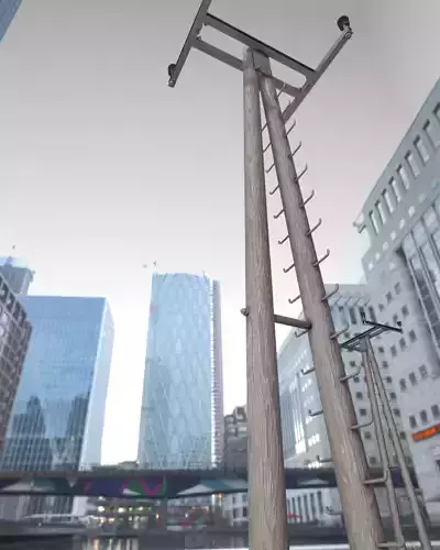 Wooden Electricity Pole with Ladder - Object 037