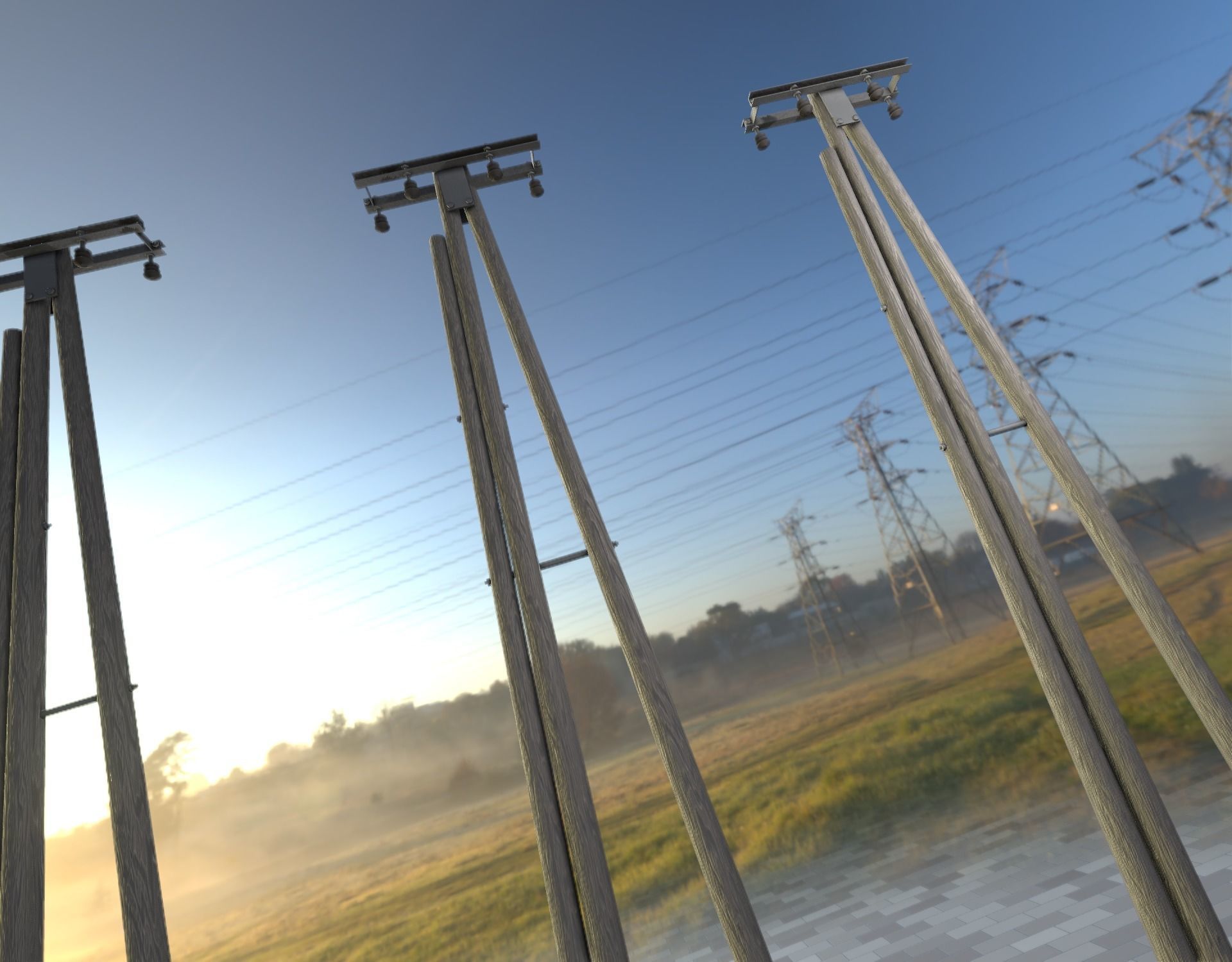 Wooden Electricity Pole without Ladder - Object 042 Low-poly 3D model_17