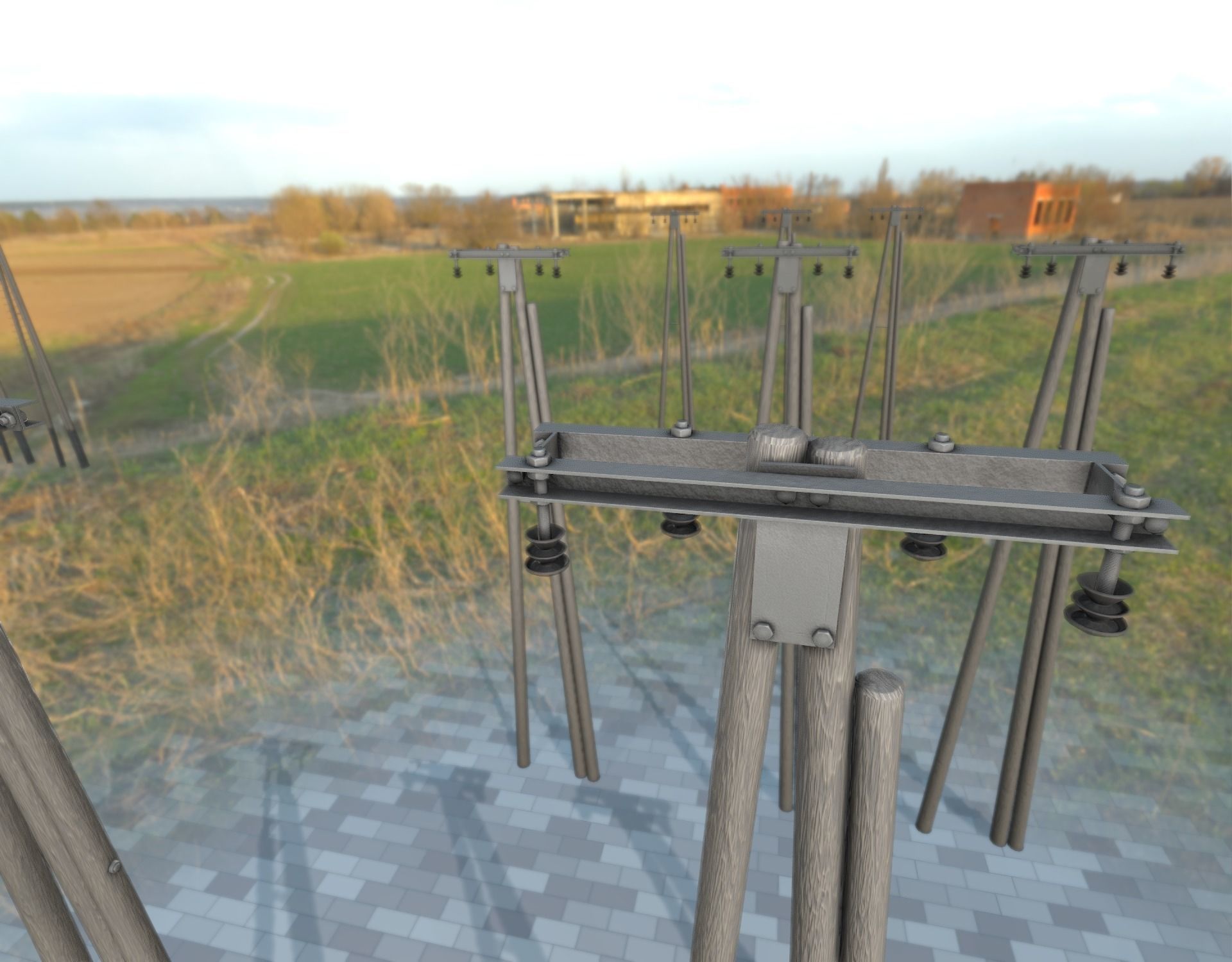 Wooden Electricity Pole without Ladder - Object 042 Low-poly 3D model_34