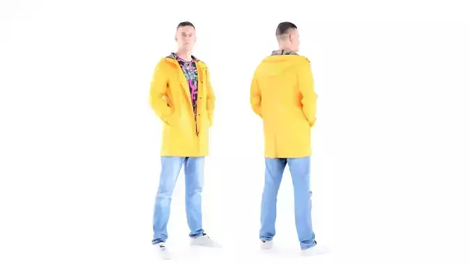 Man in yellow raincoat 01