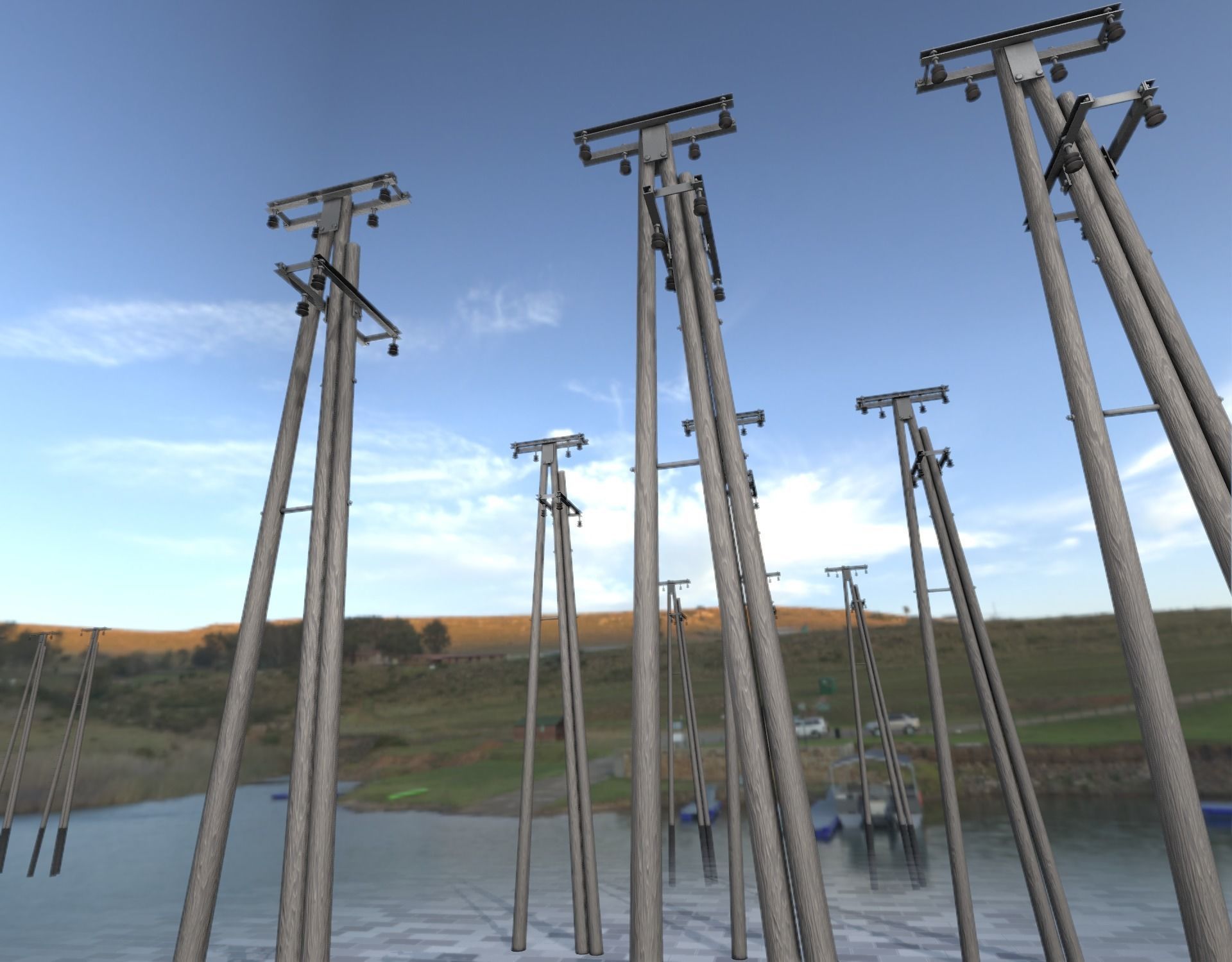 Wooden Electricity Pole without Ladder - Object 044 Low-poly 3D model_32