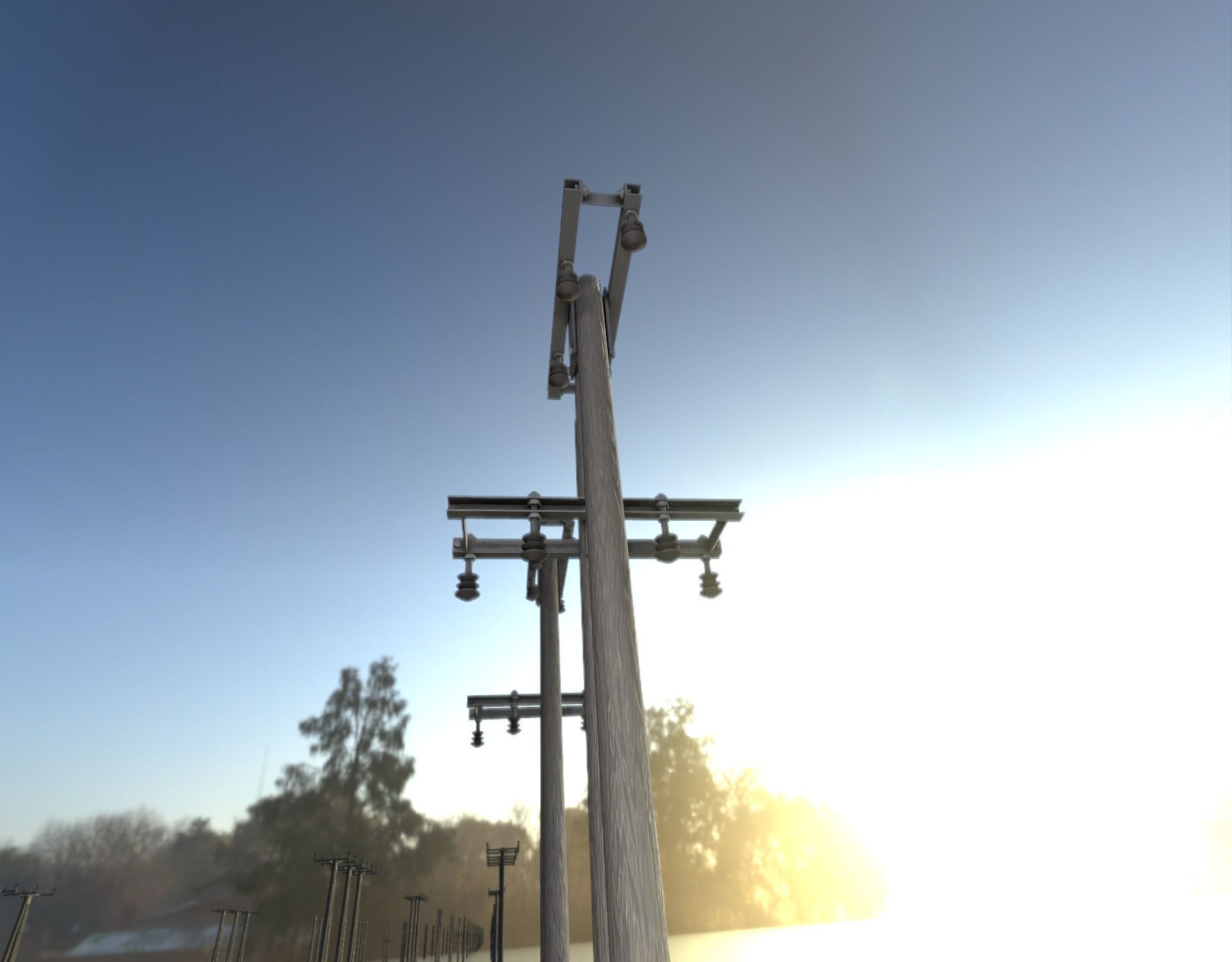 Wooden Electricity Pole without Ladder - Object 044 Low-poly 3D model_45