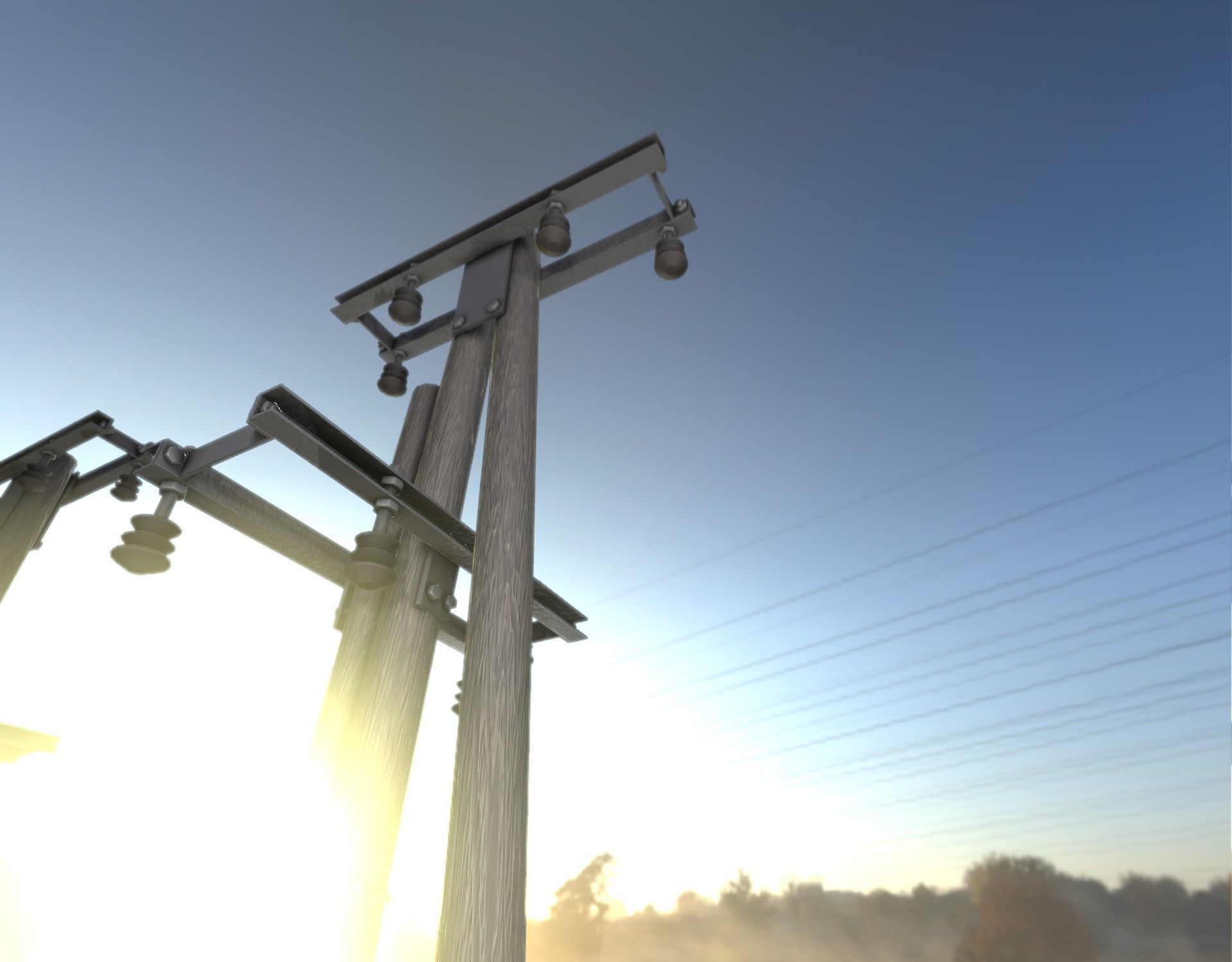 Wooden Electricity Pole without Ladder - Object 044 Low-poly 3D model_24