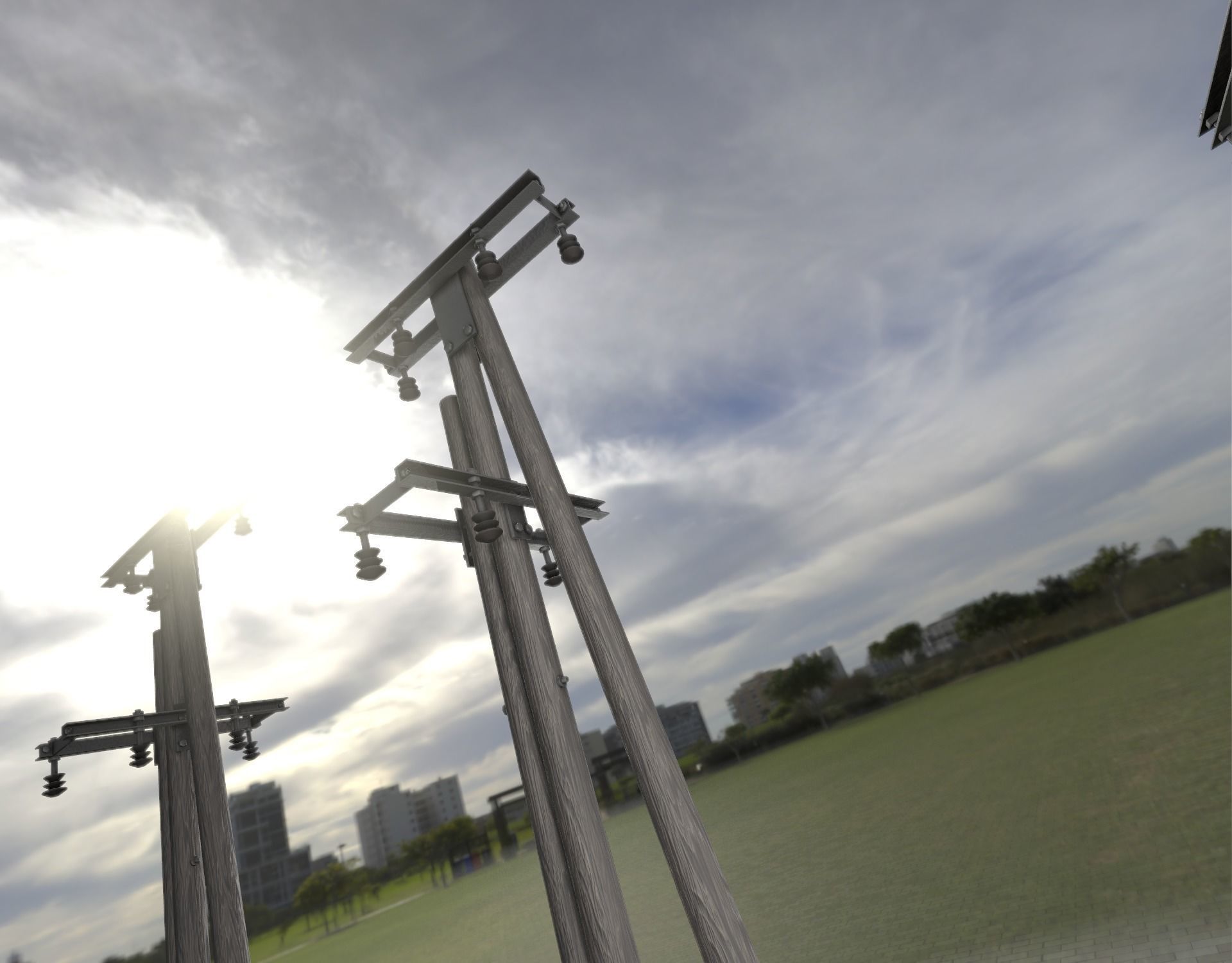 Wooden Electricity Pole without Ladder - Object 044 Low-poly 3D model_48