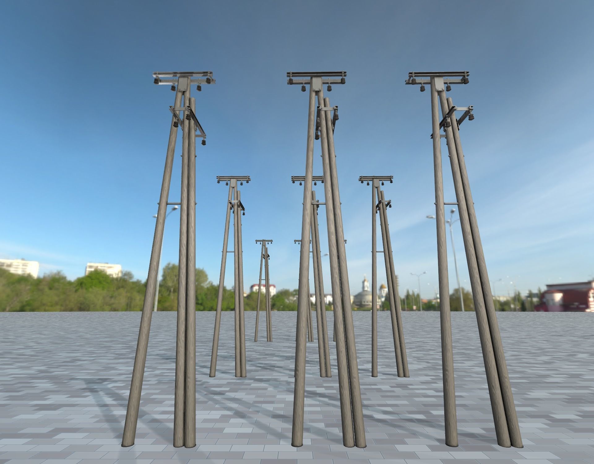 Wooden Electricity Pole without Ladder - Object 044 Low-poly 3D model_5