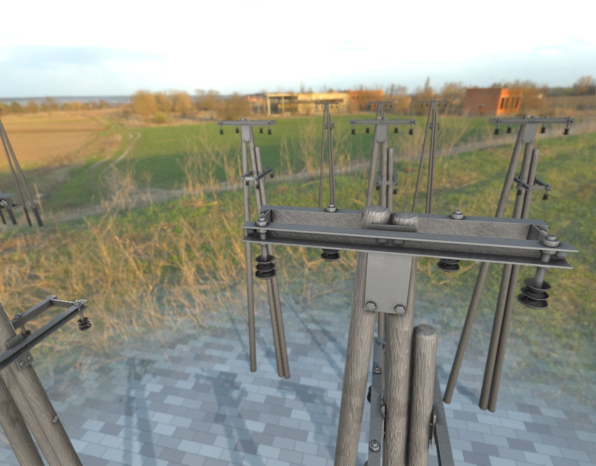 Wooden Electricity Pole without Ladder - Object 044 Low-poly 3D model_33