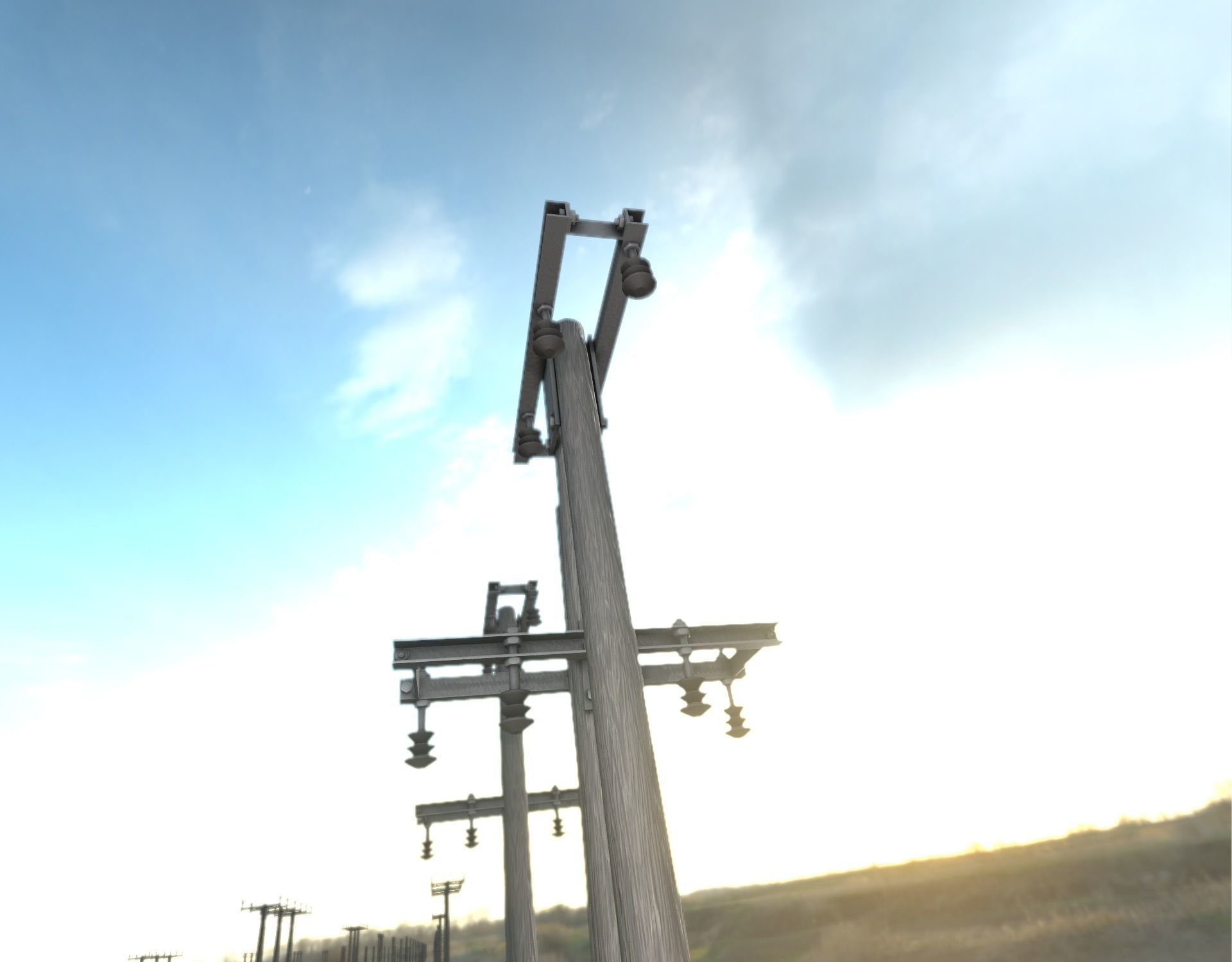 Wooden Electricity Pole without Ladder - Object 044 Low-poly 3D model_22