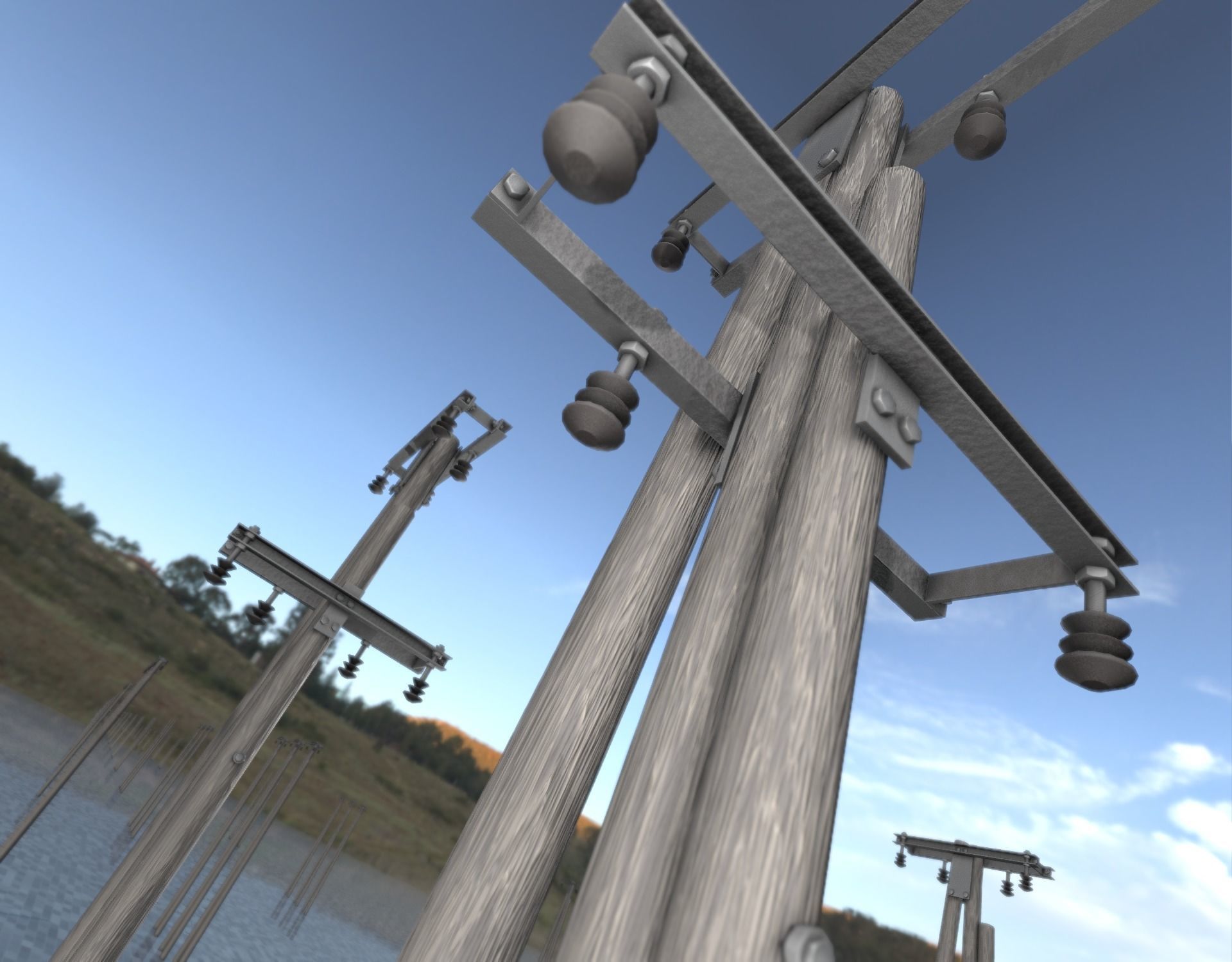 Wooden Electricity Pole without Ladder - Object 044 Low-poly 3D model_25