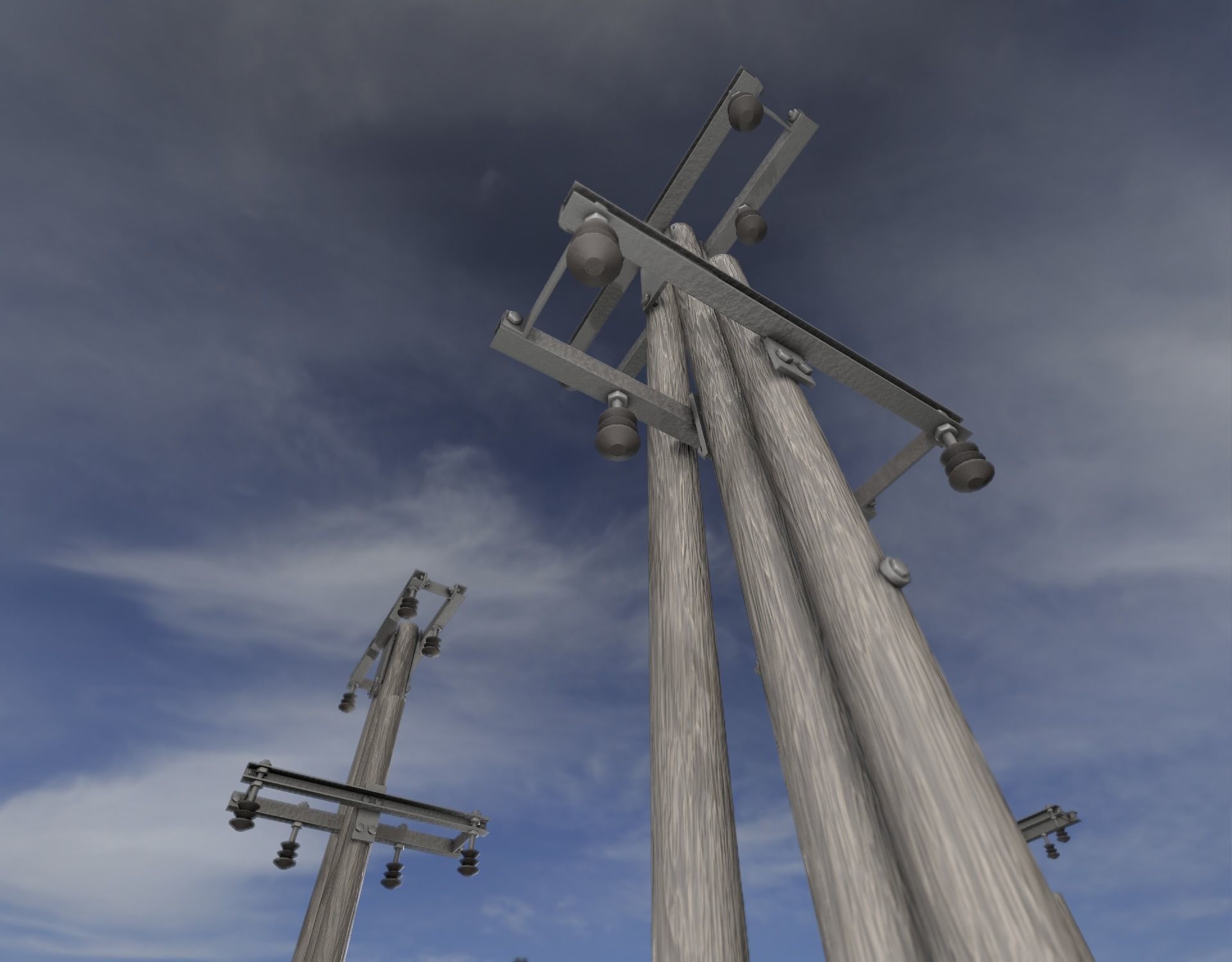 Wooden Electricity Pole without Ladder - Object 044 Low-poly 3D model_46