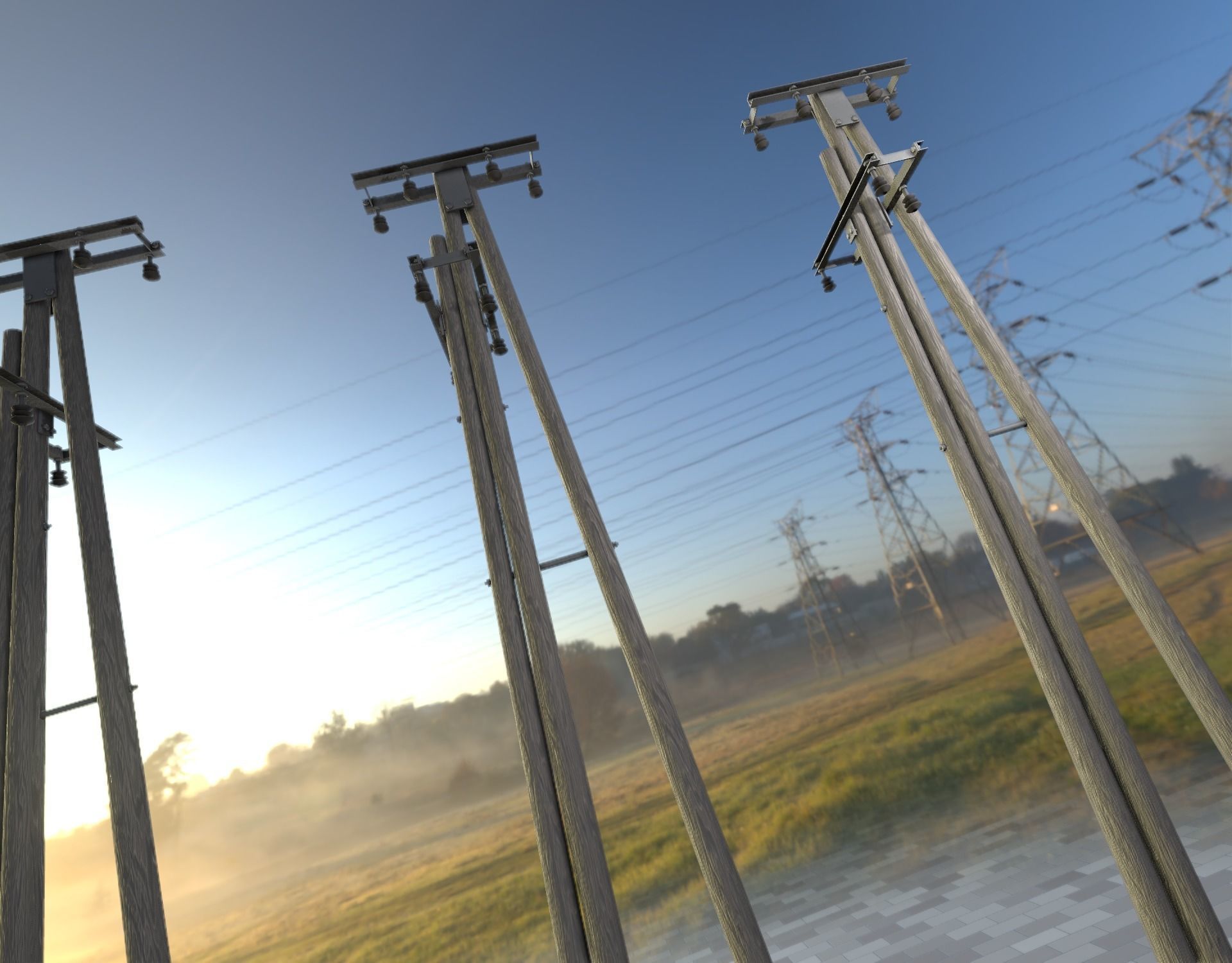 Wooden Electricity Pole without Ladder - Object 044 Low-poly 3D model_17
