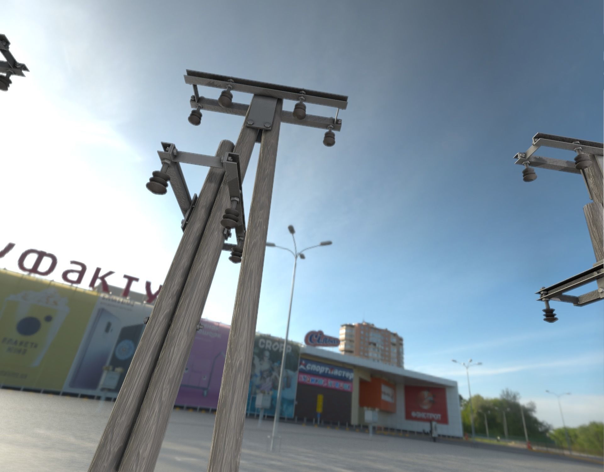 Wooden Electricity Pole without Ladder - Object 044 Low-poly 3D model_29