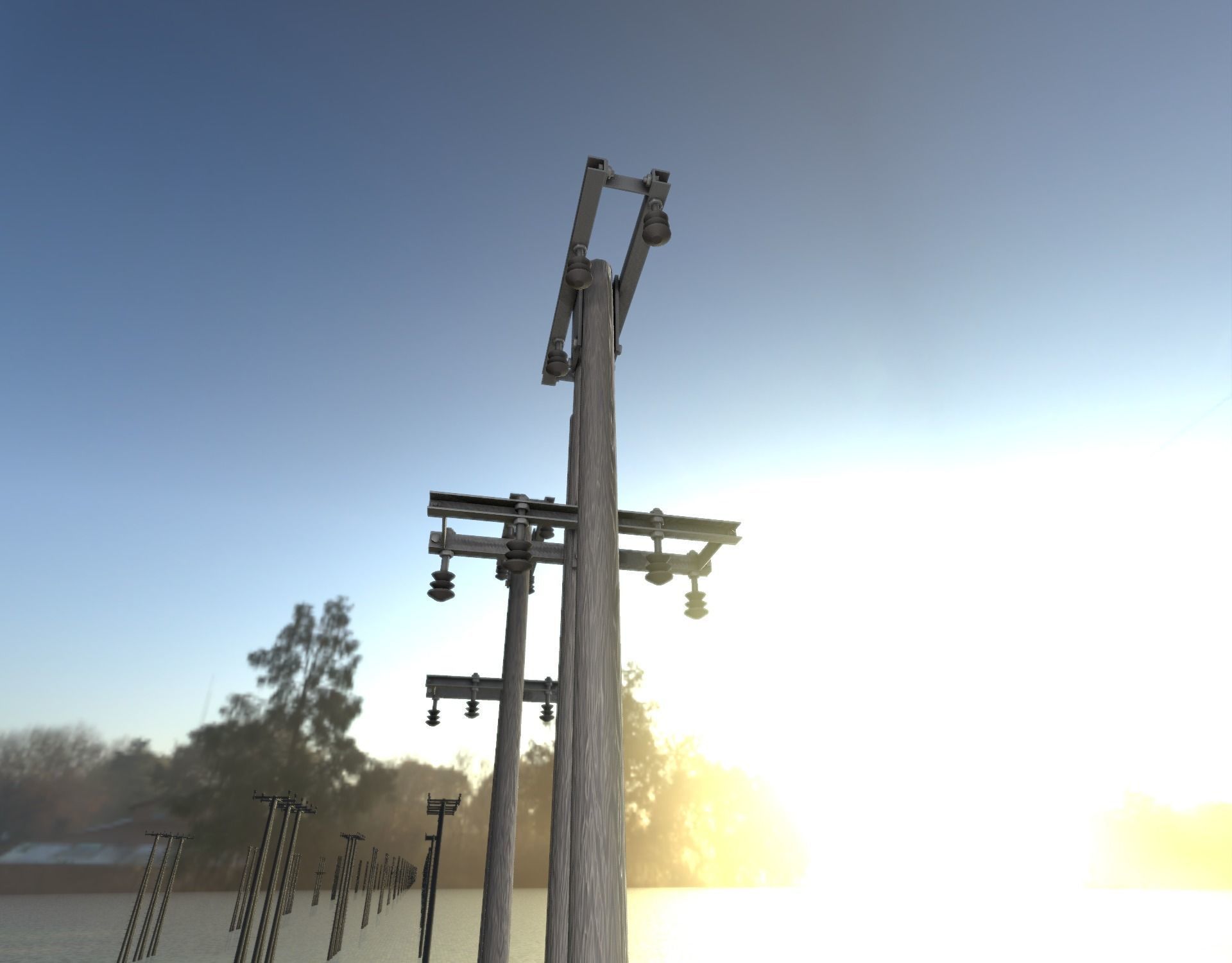 Wooden Electricity Pole without Ladder - Object 044 Low-poly 3D model_28