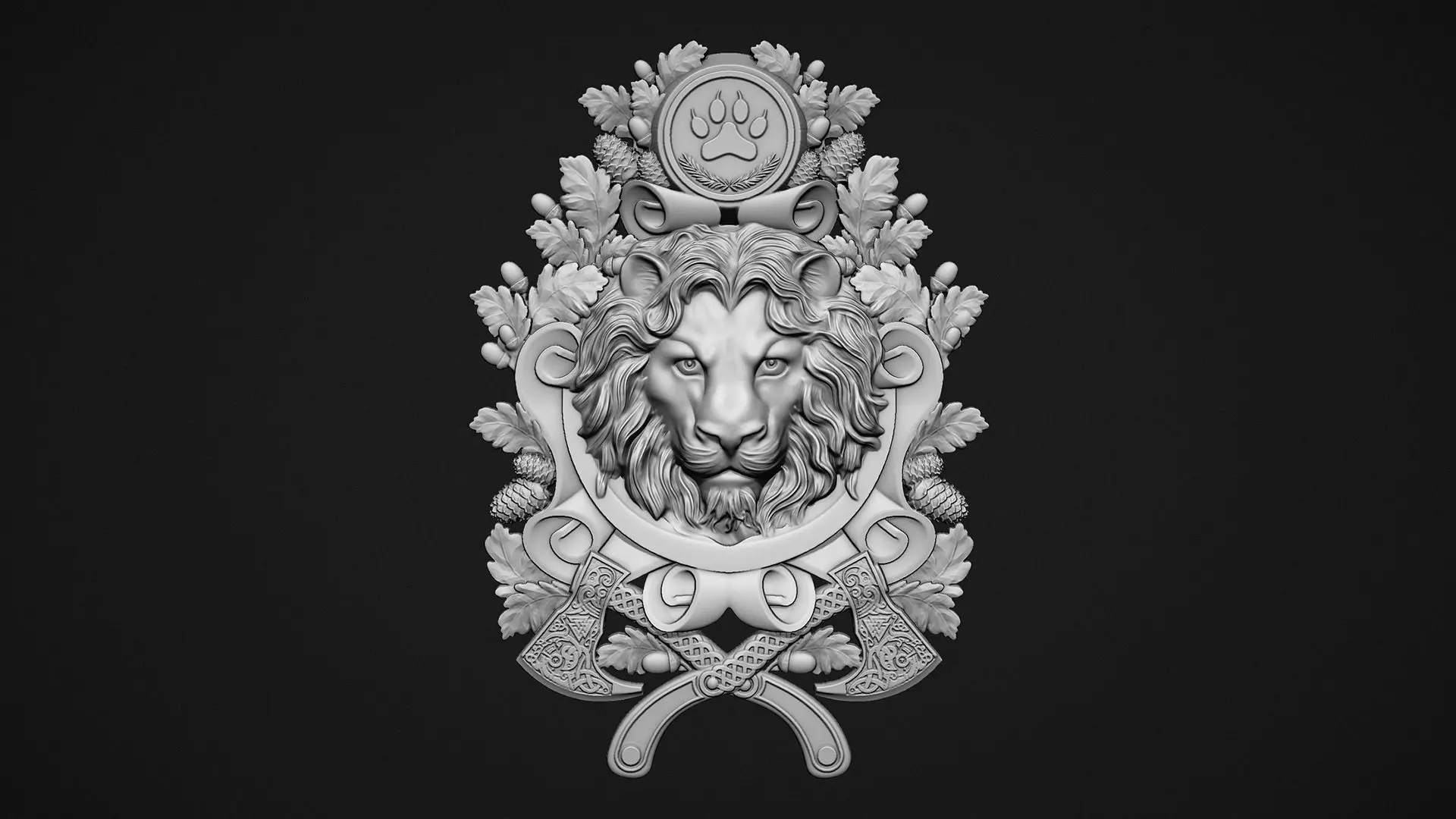 Lion head medallion 3D print model_0