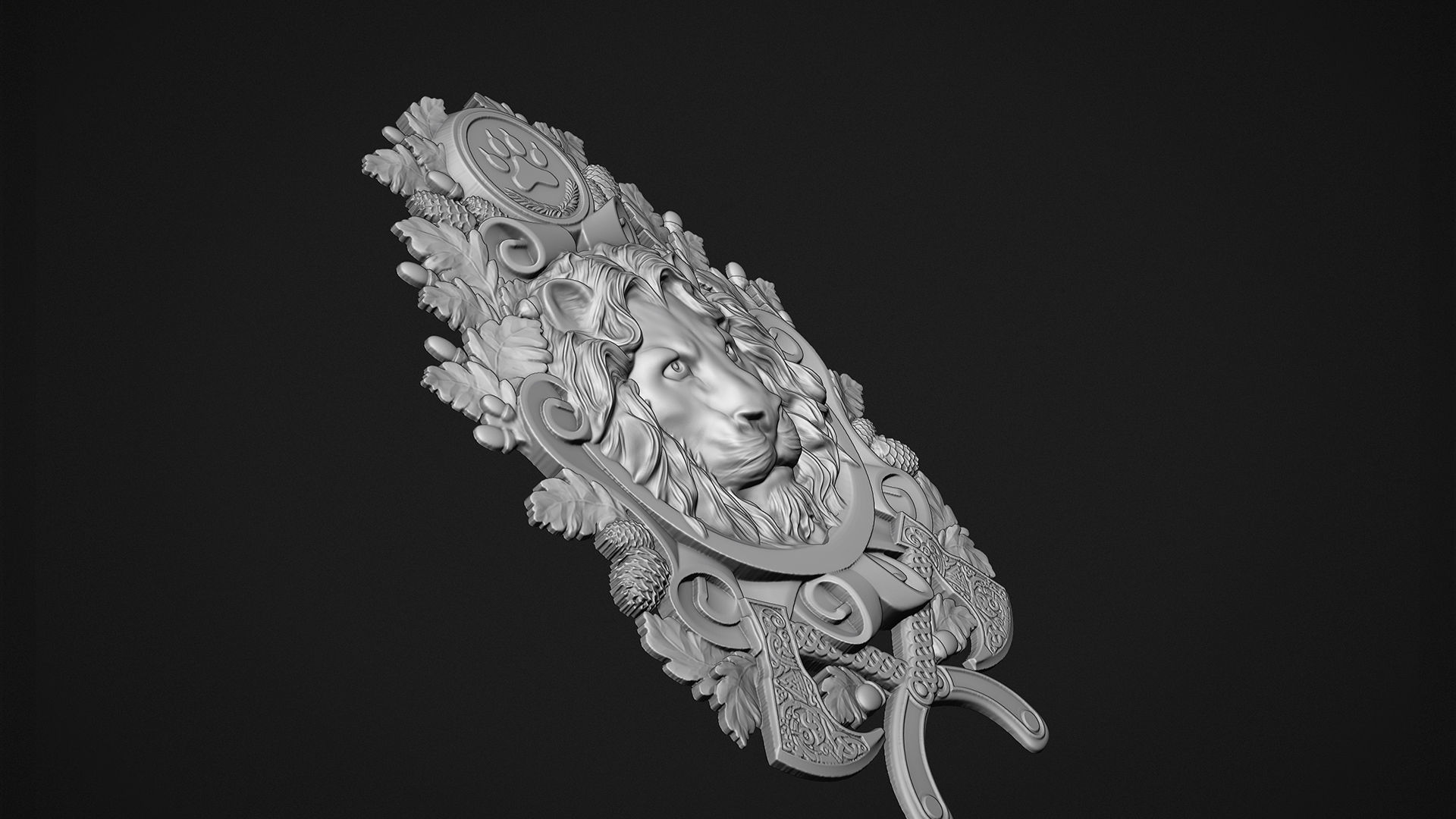 Lion head medallion 3D print model_3
