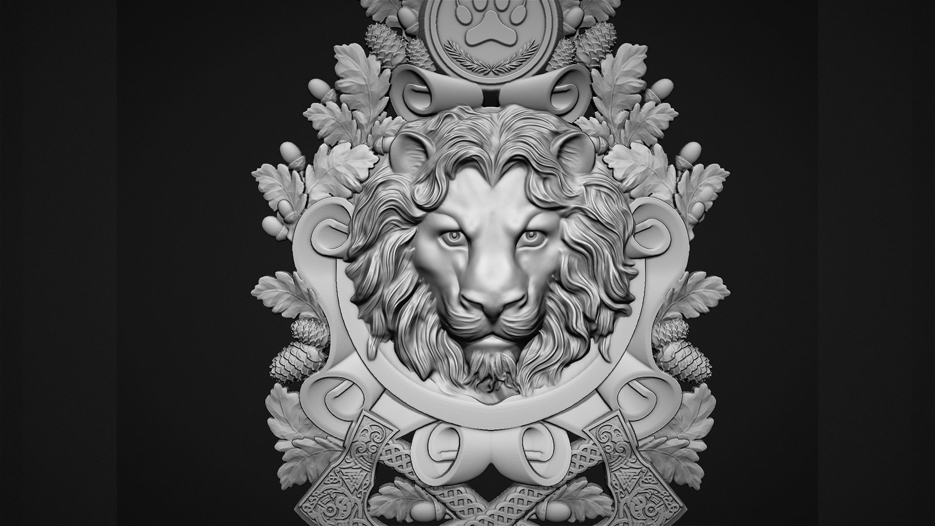 Lion head medallion 3D print model_5
