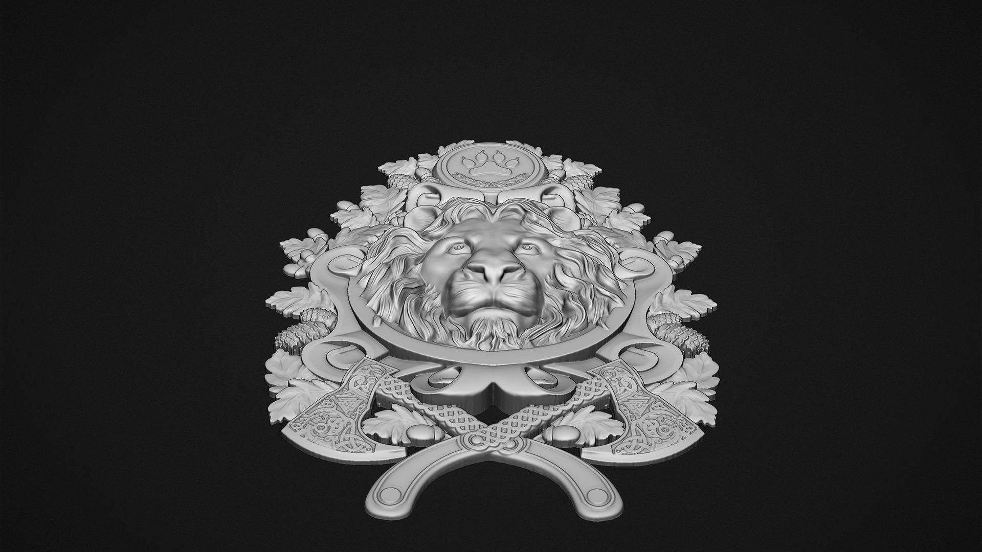 Lion head medallion 3D print model_4