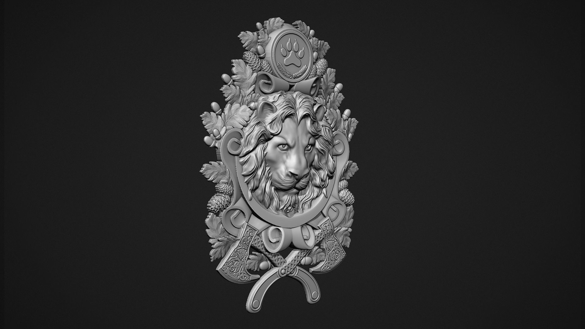 Lion head medallion 3D print model_1