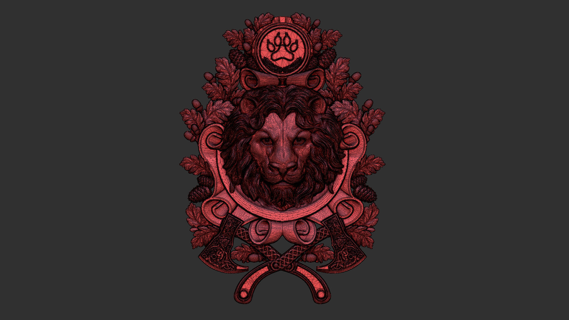 Lion head medallion 3D print model_7