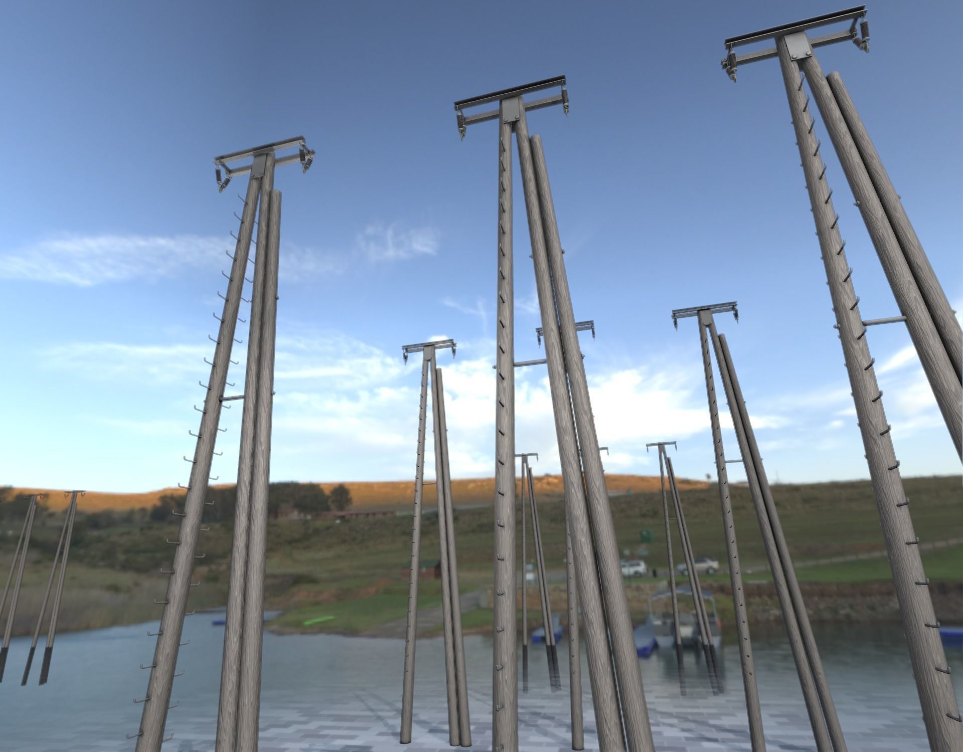 Wooden Electricity Pole with Ladder - Object 048 Low-poly 3D model_33