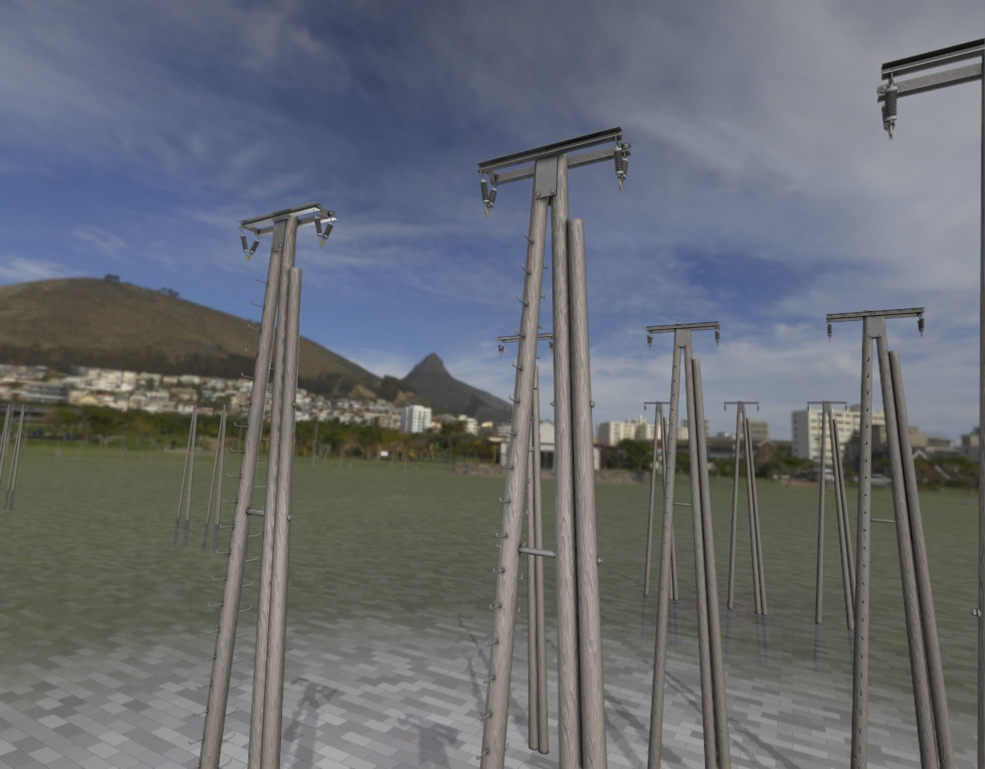 Wooden Electricity Pole with Ladder - Object 048 Low-poly 3D model_11