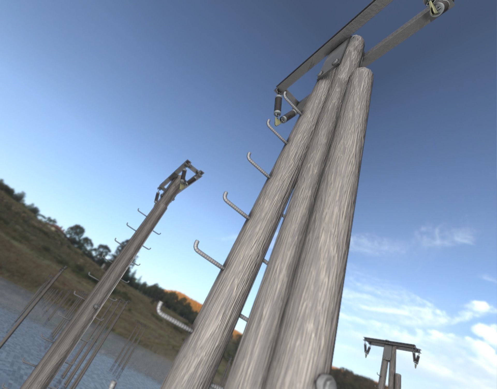 Wooden Electricity Pole with Ladder - Object 048 Low-poly 3D model_26