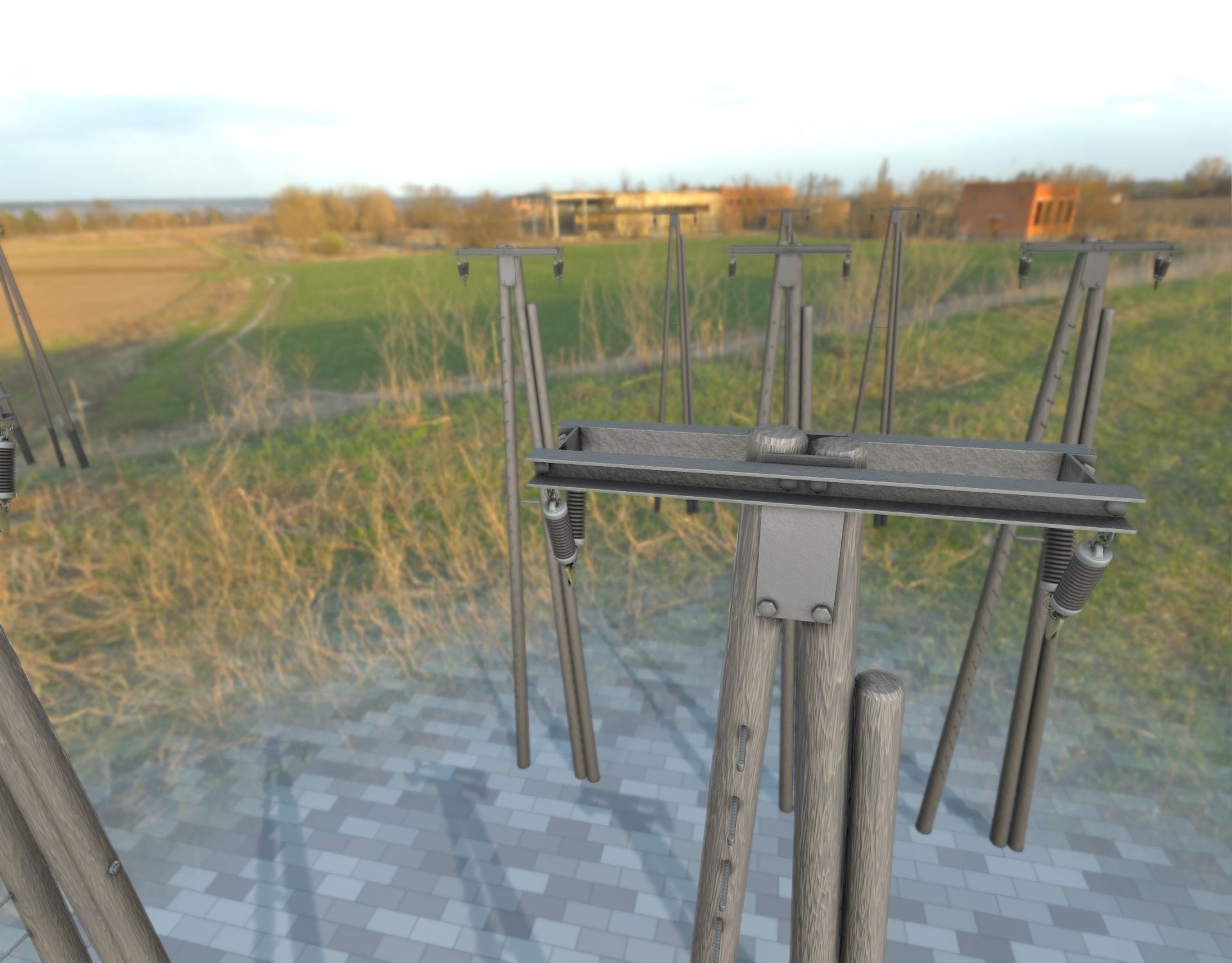 Wooden Electricity Pole with Ladder - Object 048 Low-poly 3D model_2