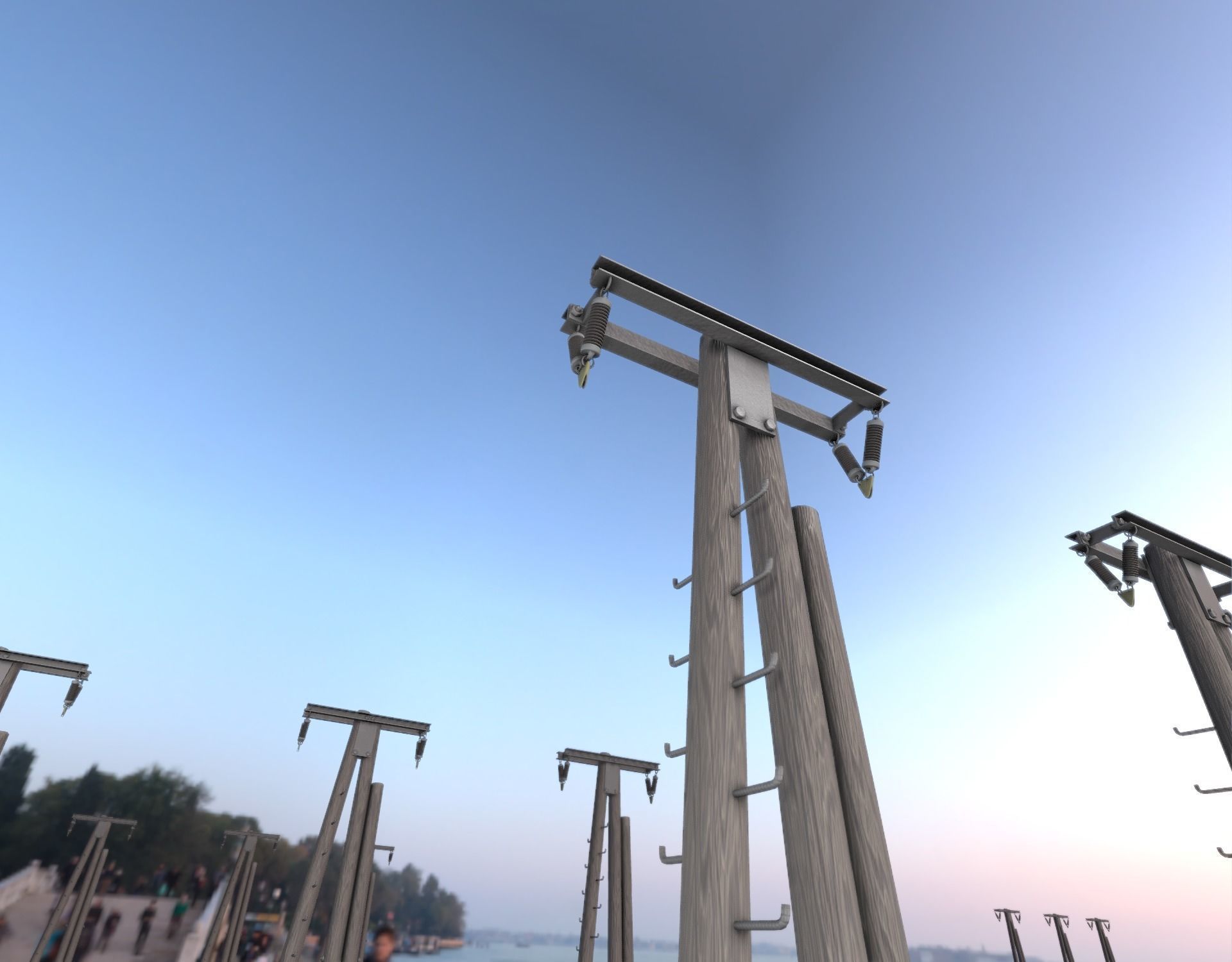 Wooden Electricity Pole with Ladder - Object 048 Low-poly 3D model_4