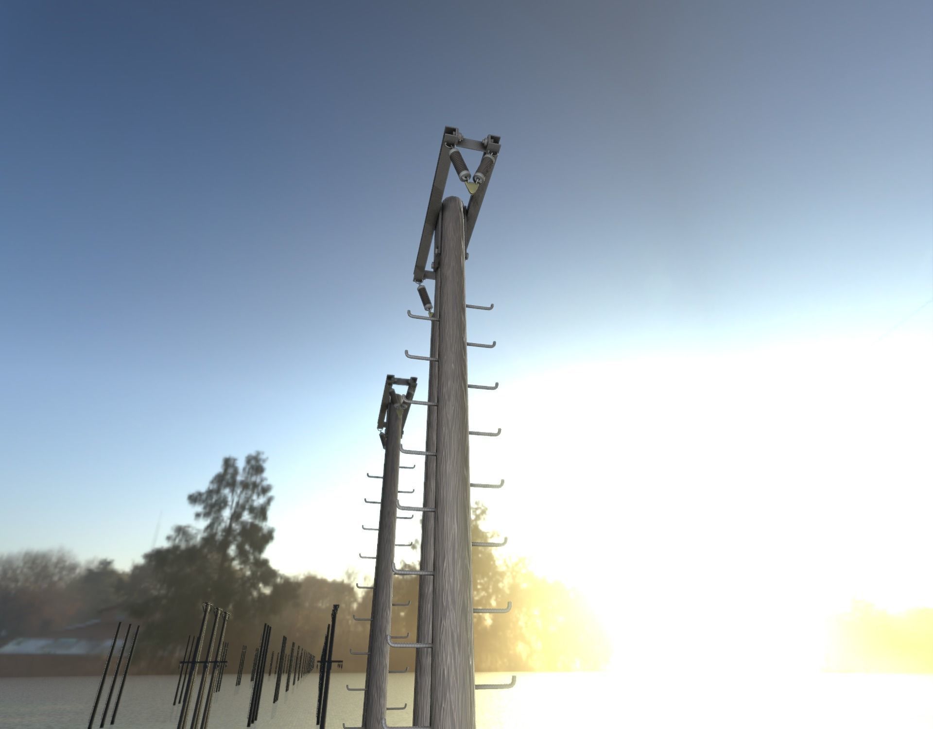 Wooden Electricity Pole with Ladder - Object 048 Low-poly 3D model_29