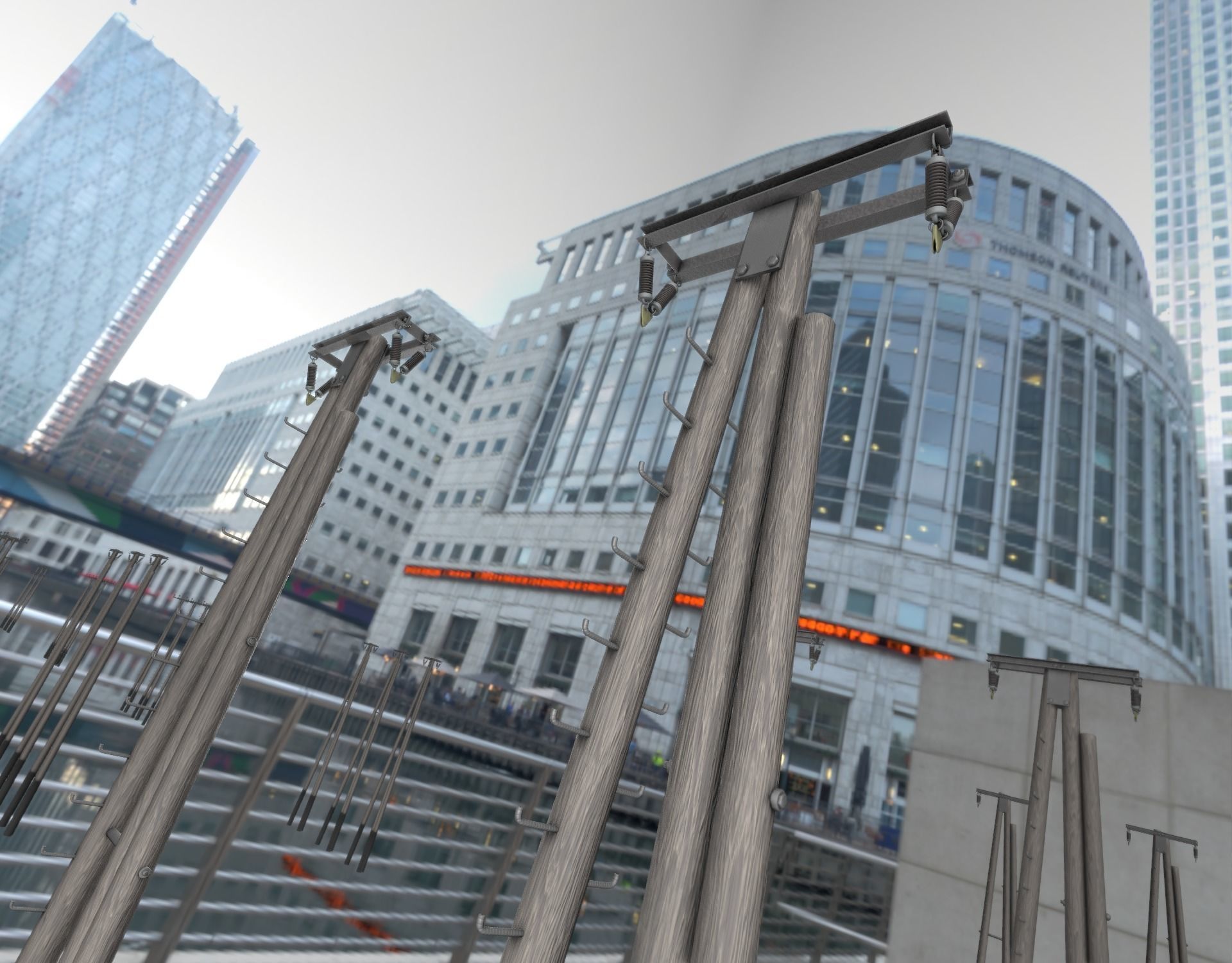 Wooden Electricity Pole with Ladder - Object 048 Low-poly 3D model_19