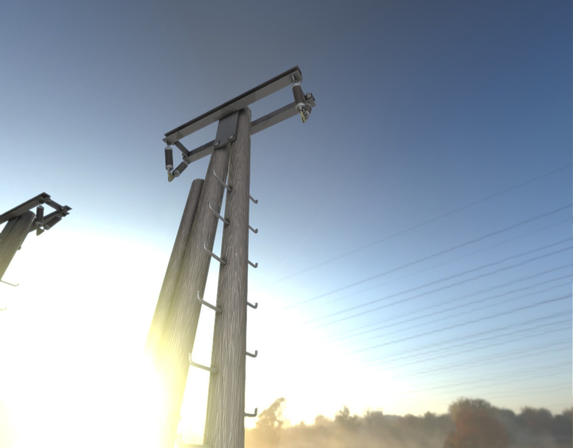 Wooden Electricity Pole with Ladder - Object 048 Low-poly 3D model_25