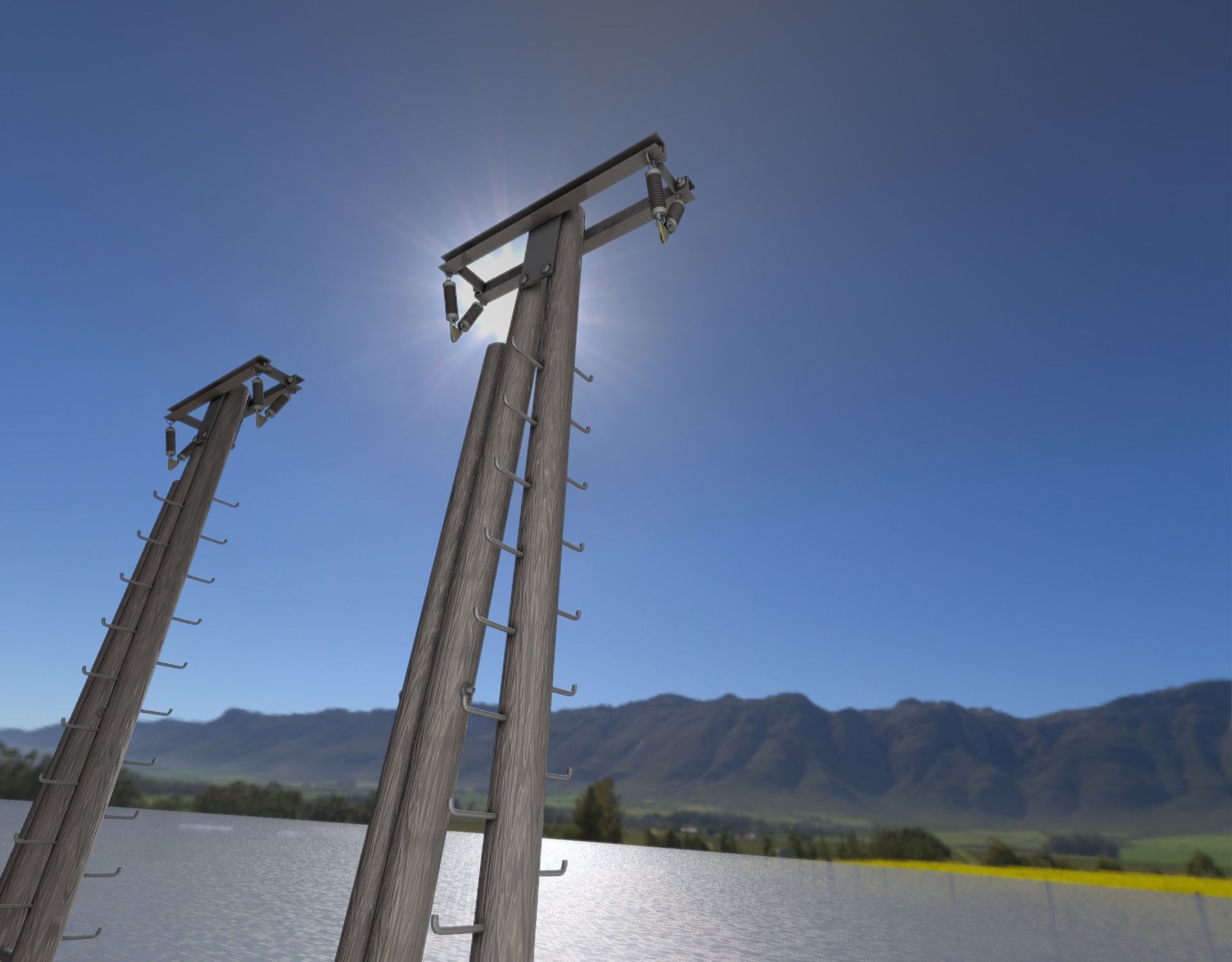 Wooden Electricity Pole with Ladder - Object 048 Low-poly 3D model_49