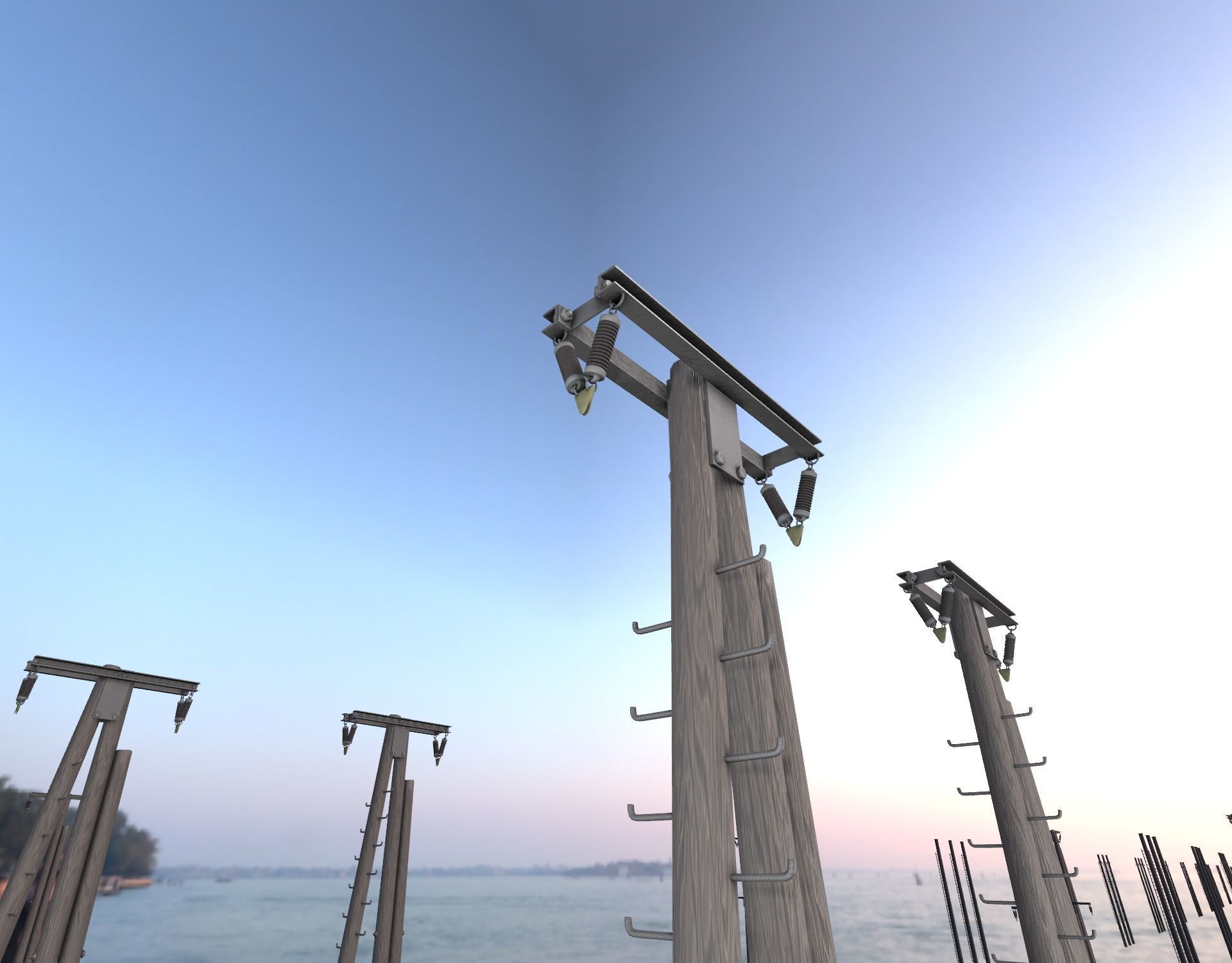 Wooden Electricity Pole with Ladder - Object 048 Low-poly 3D model_40