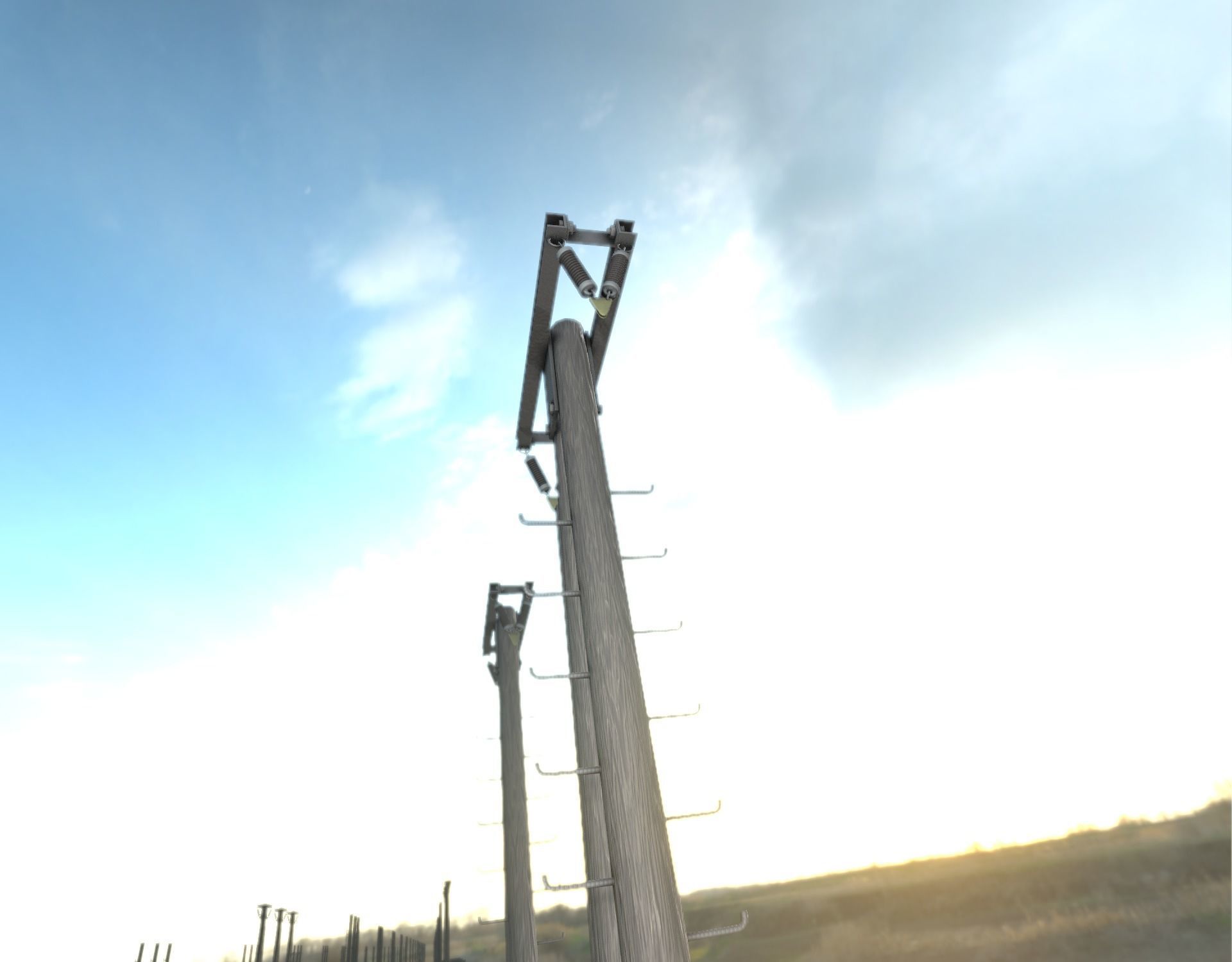 Wooden Electricity Pole with Ladder - Object 048 Low-poly 3D model_23