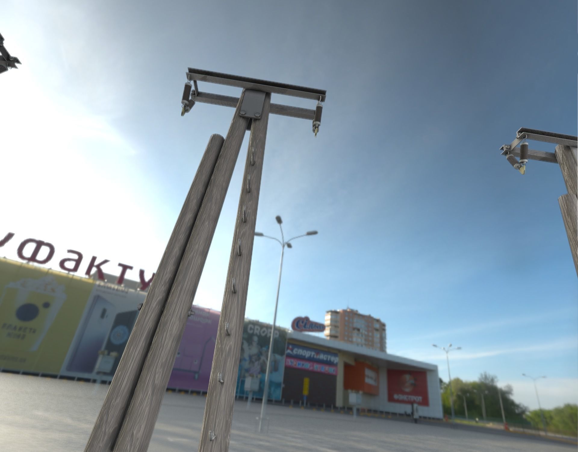 Wooden Electricity Pole with Ladder - Object 048 Low-poly 3D model_30