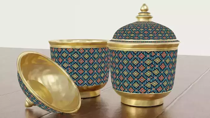 Realistic colorful Benjarong thai style golden bowl