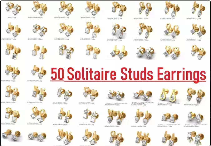 50 Solitaire Women Studs Earrings 3dm details bulk collection 