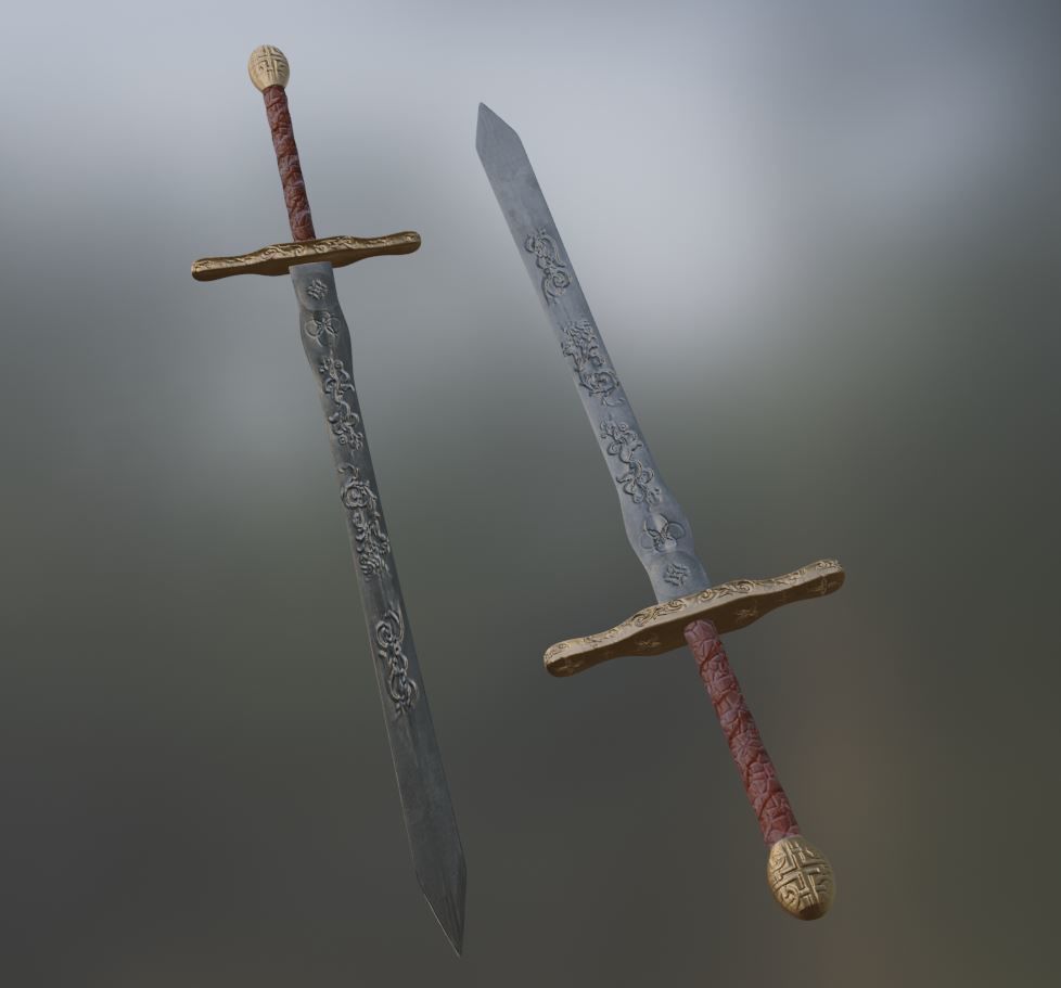 King low poly game ready Sword PBR 3D model_1