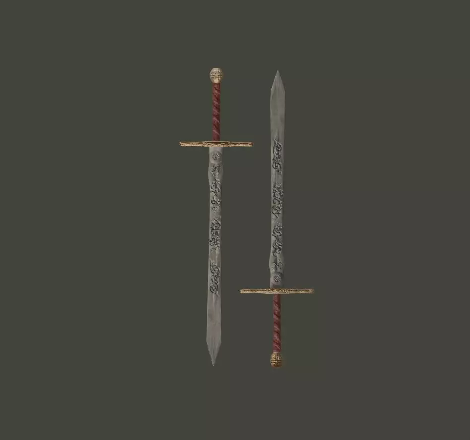 King low poly game ready Sword PBR 3D model_0