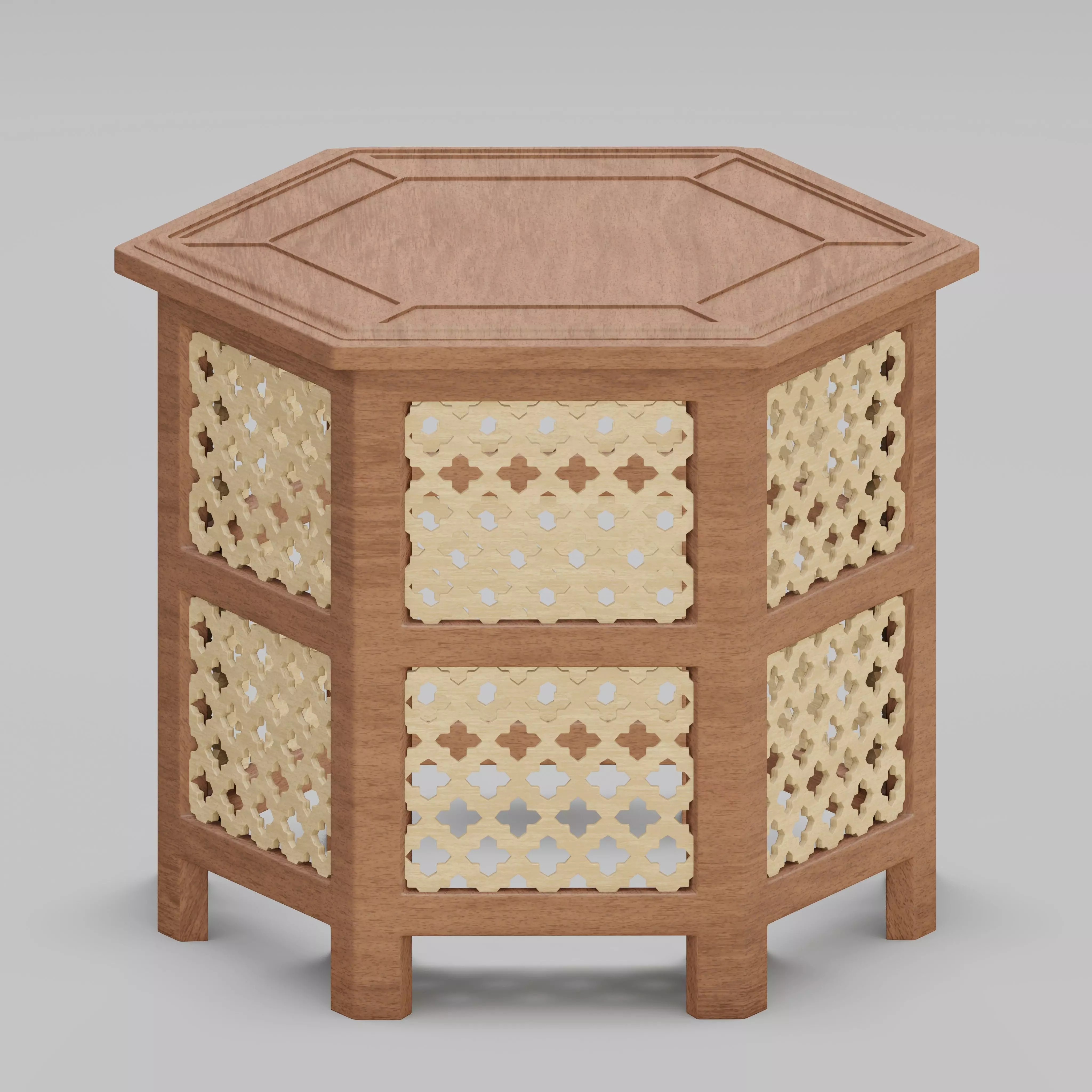 Hexagonal ornate Moroccan table 3D model_0