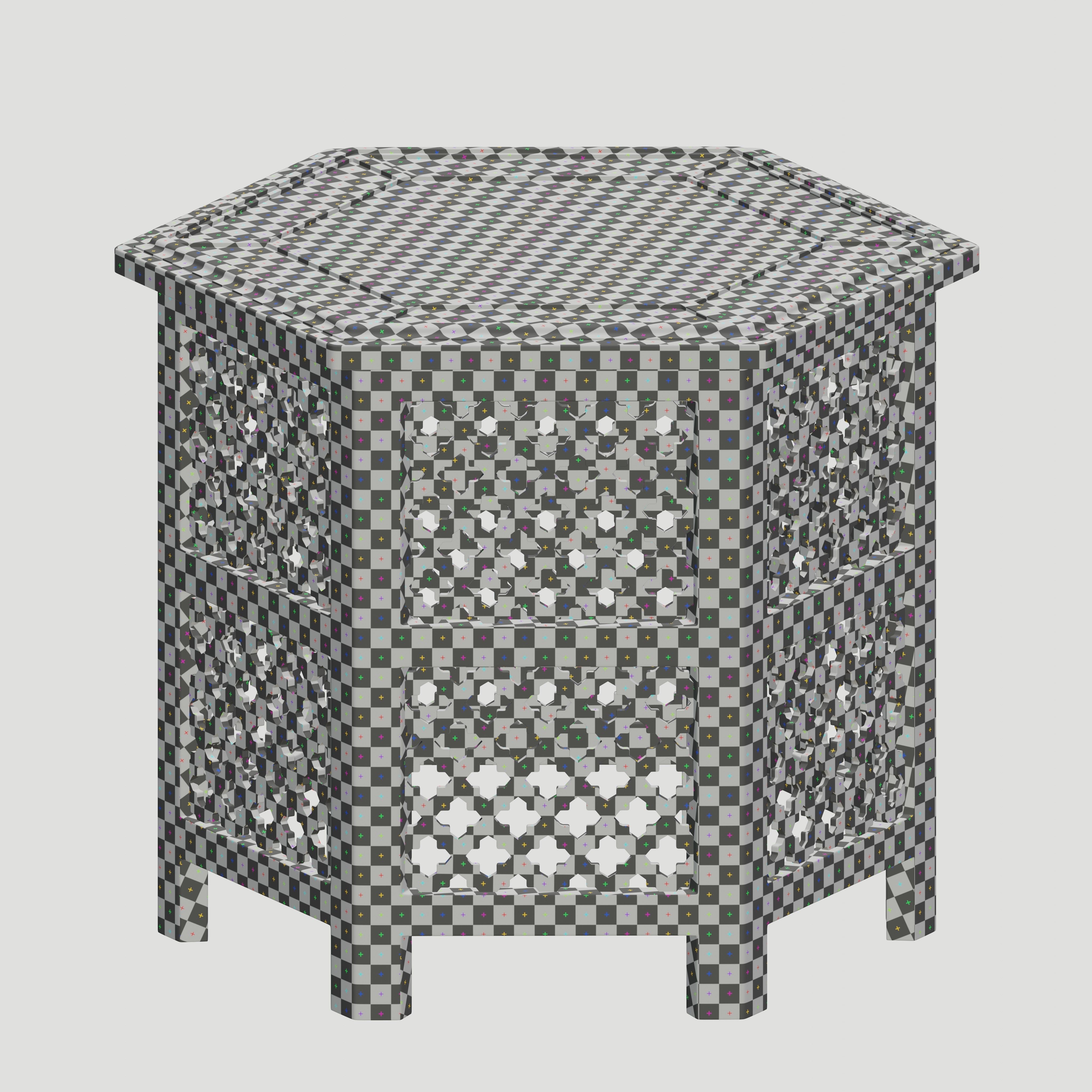 Hexagonal ornate Moroccan table 3D model_8