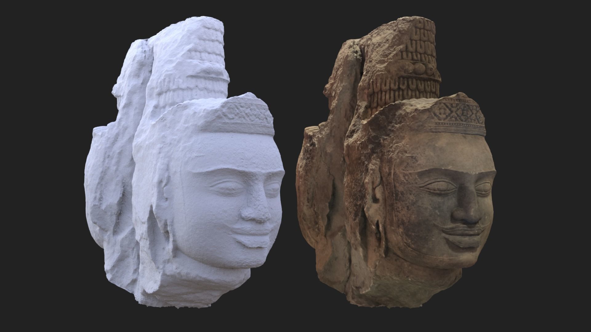 Brahma heads Cambodia Angkorian artifacts 3D Scan