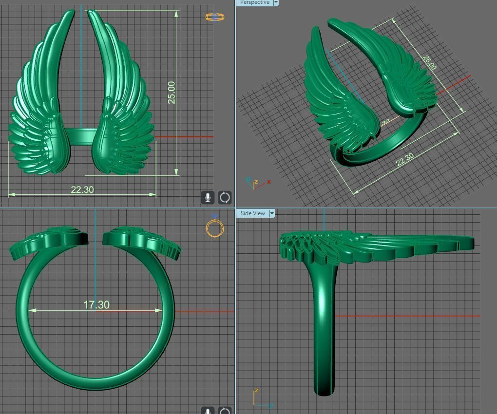 womanly wings ring  gold or oxidized silver 3D print model_7