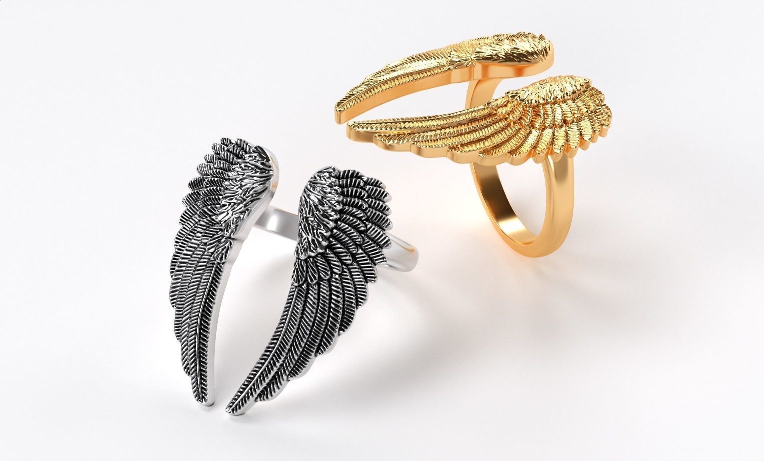 womanly wings ring  gold or oxidized silver 3D print model_1
