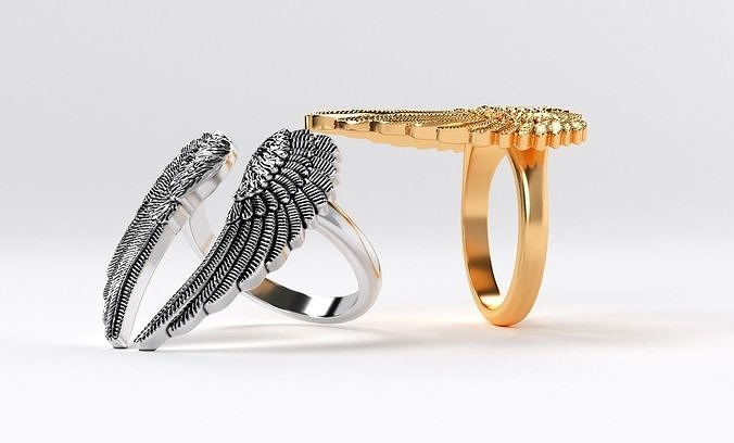 womanly wings ring  gold or oxidized silver 3D print model