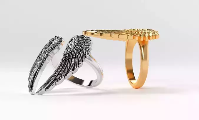 womanly wings ring  gold or oxidized silver 3D print model